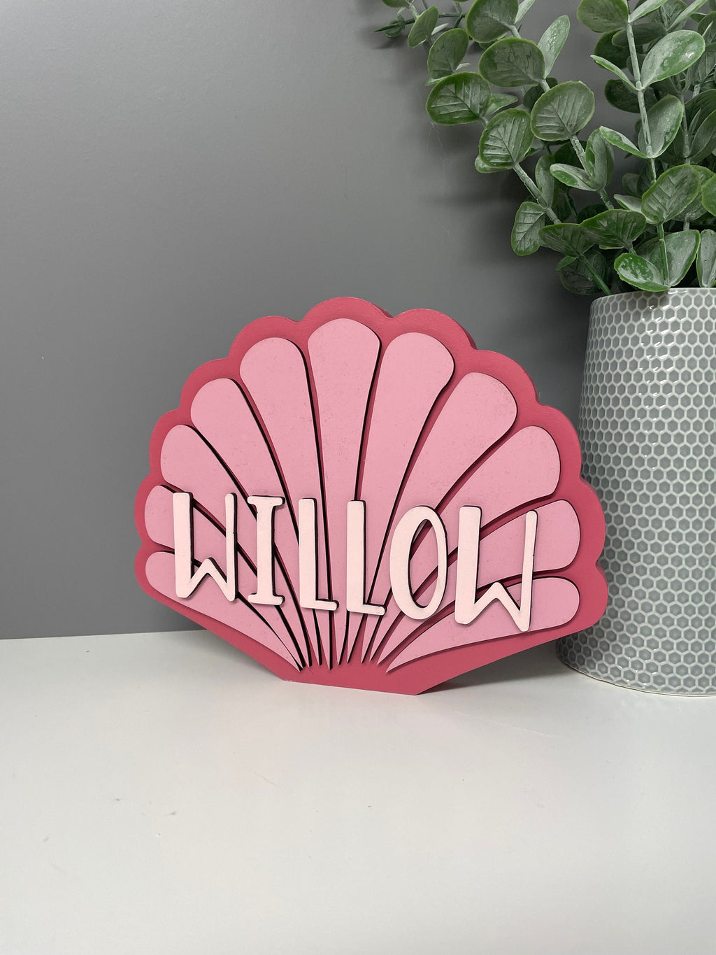 Personalised wooden name shell, scallop shell, under the sea theme bedroom, shell shelfie