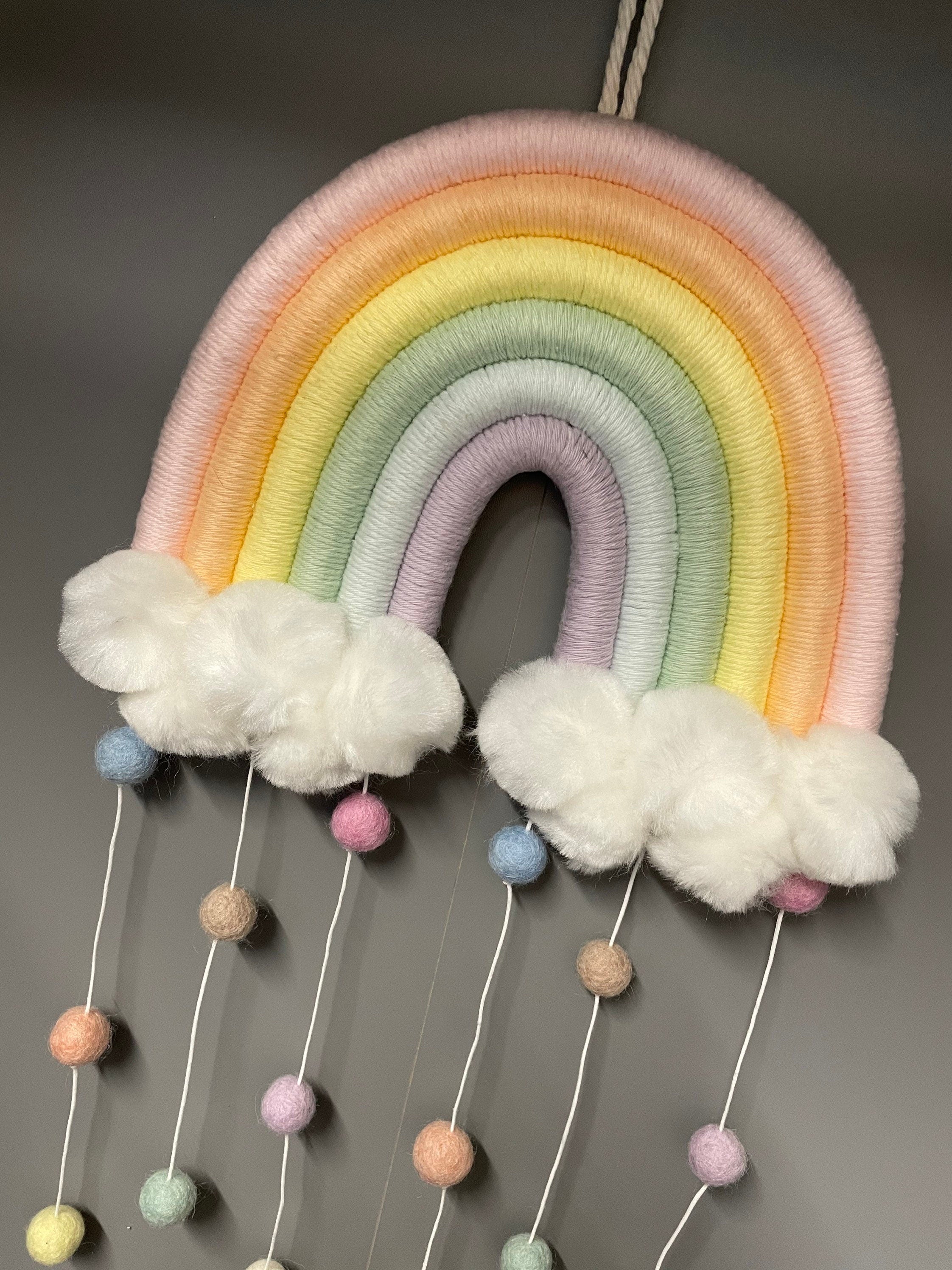 Macrame Rainbow - rainbow wall hanging - Pom Poms - clouds - nursery decor