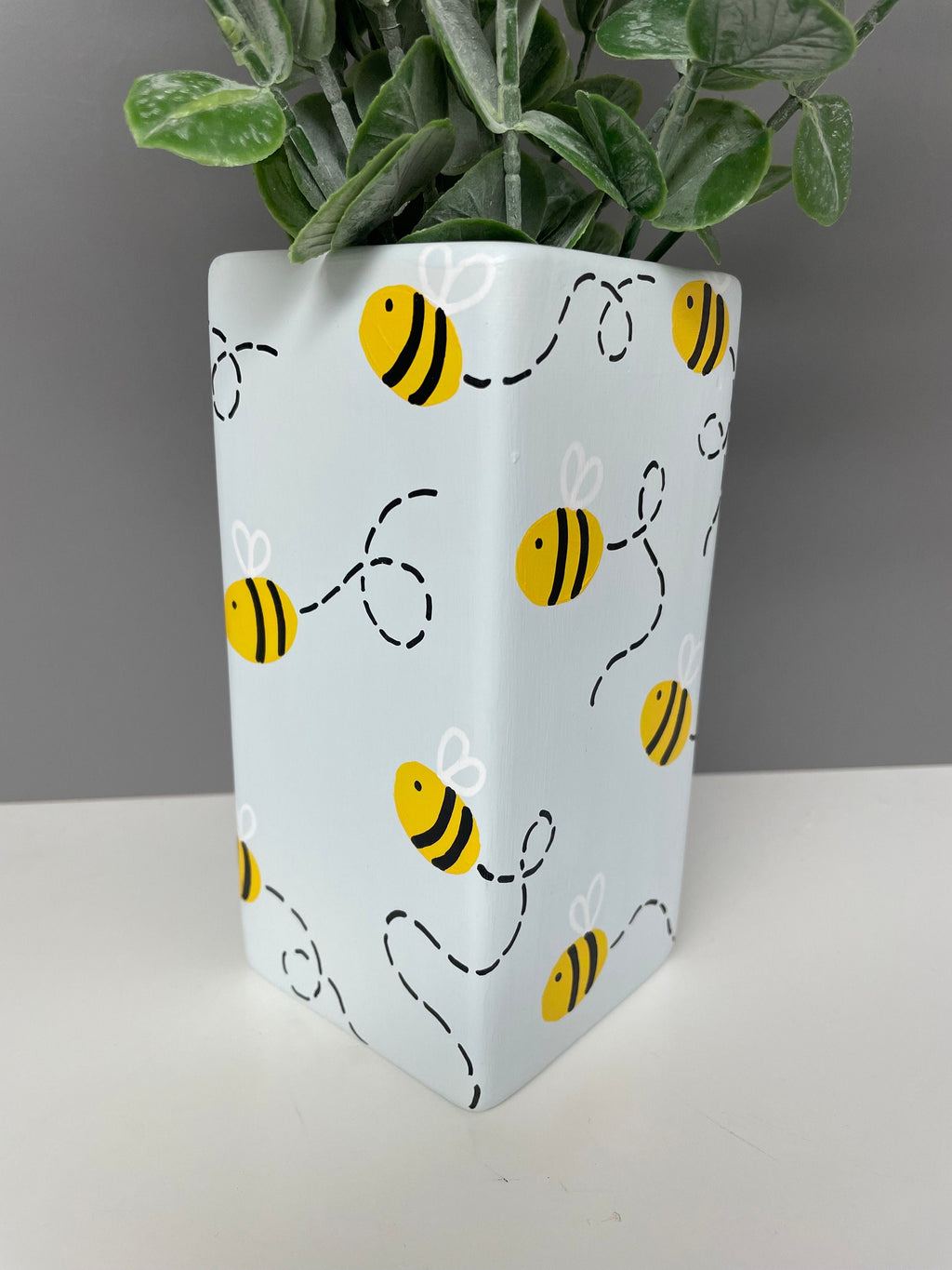 Hand painted ceramic vase with bubble bees, bee themed gifts, bee lover.