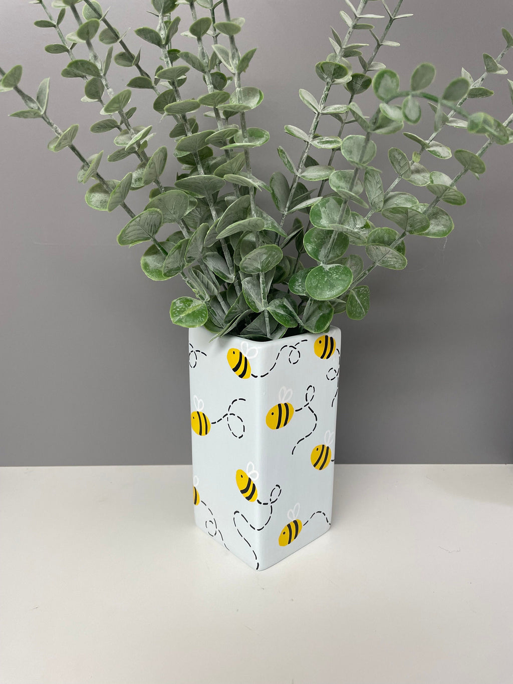 Hand painted ceramic vase with bubble bees, bee themed gifts, bee lover.