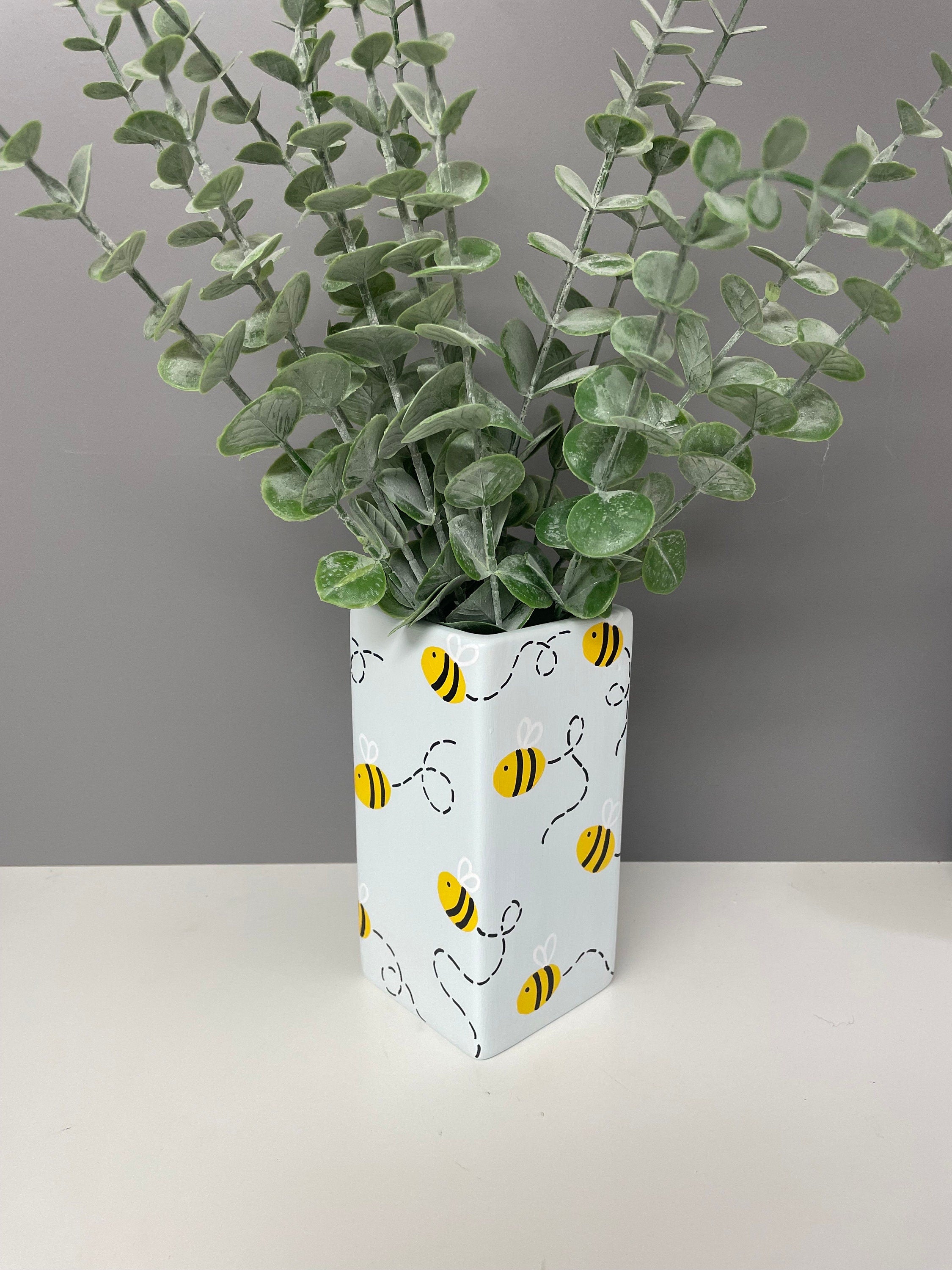 Hand painted ceramic vase with bubble bees, bee themed gifts, bee lover.