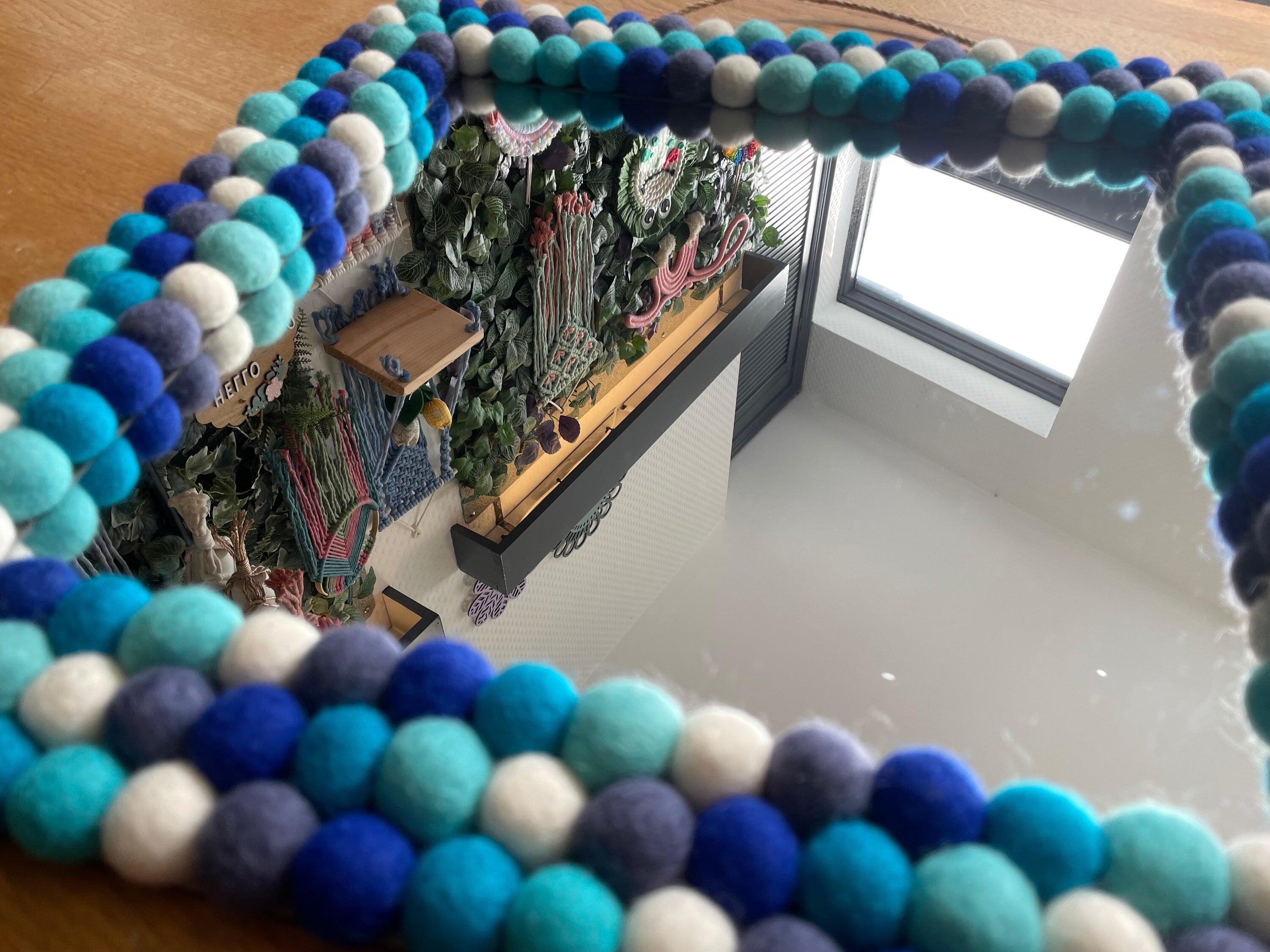 Square Pom Pom wall hanging mirror