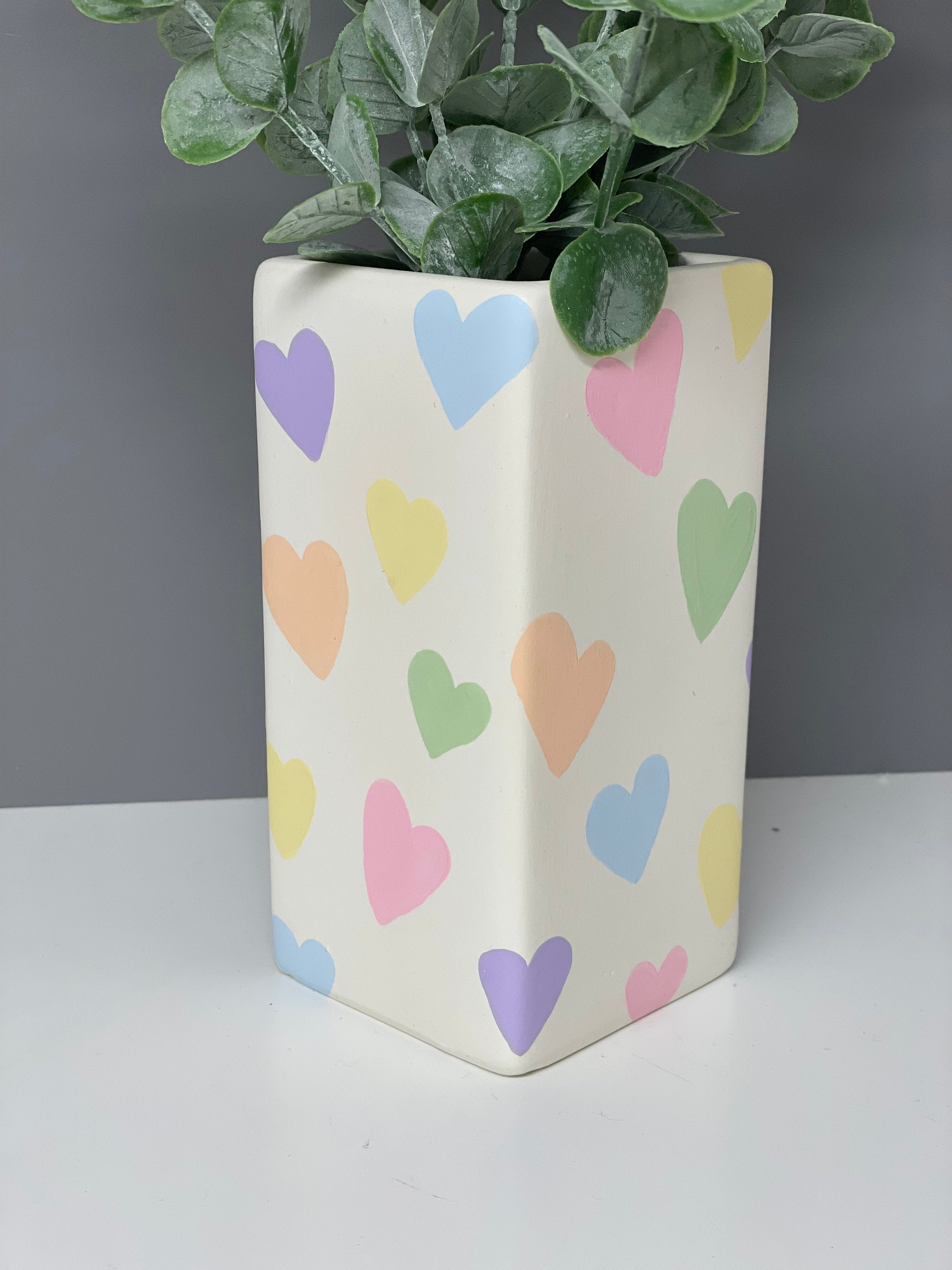 Hand painted ceramic pastel hearts vase, pastel rainbow, valentines gift, Mother’s Day.