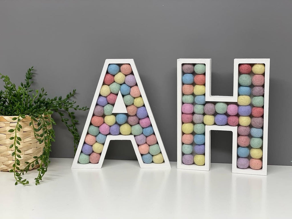 Wooden felt Pom Pom filled letter - A-Z wall letters - nursery decor - rainbow letters