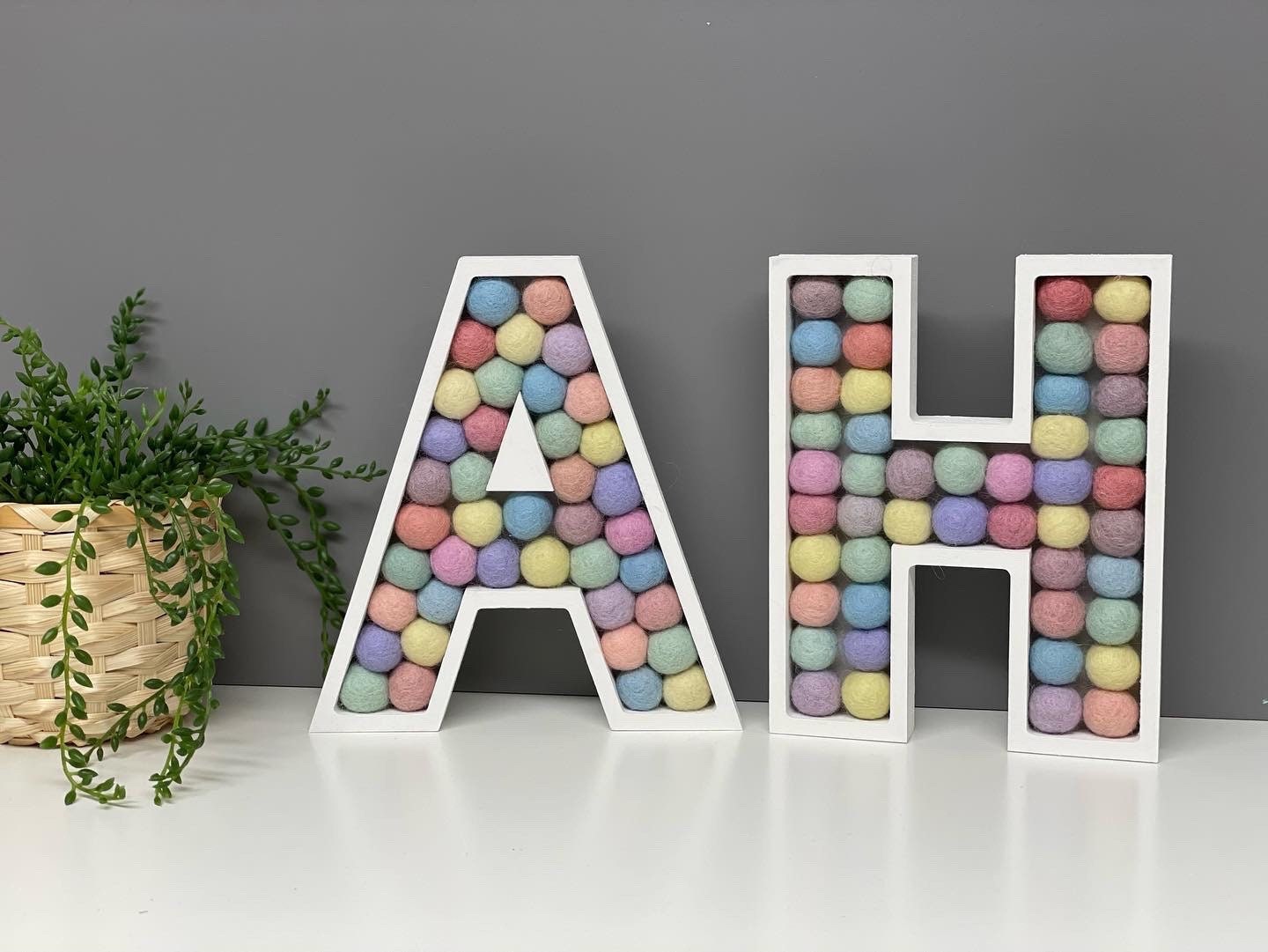 Wooden felt Pom Pom filled letter - A-Z wall letters - nursery decor - rainbow letters