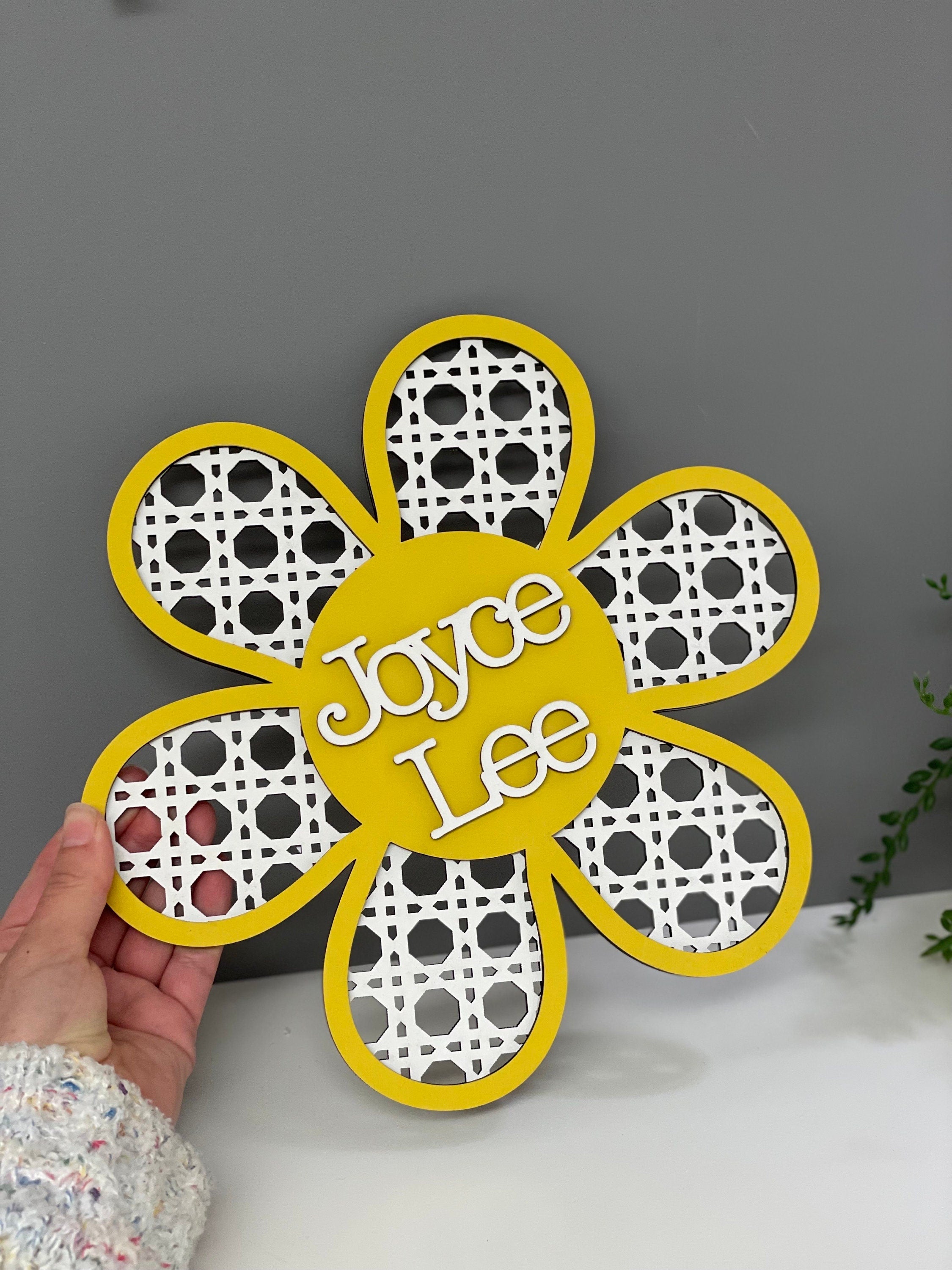 Rattan style wall flower - personalised wall decor - name flower - nursery decor - childrens door sign - flower name plaque