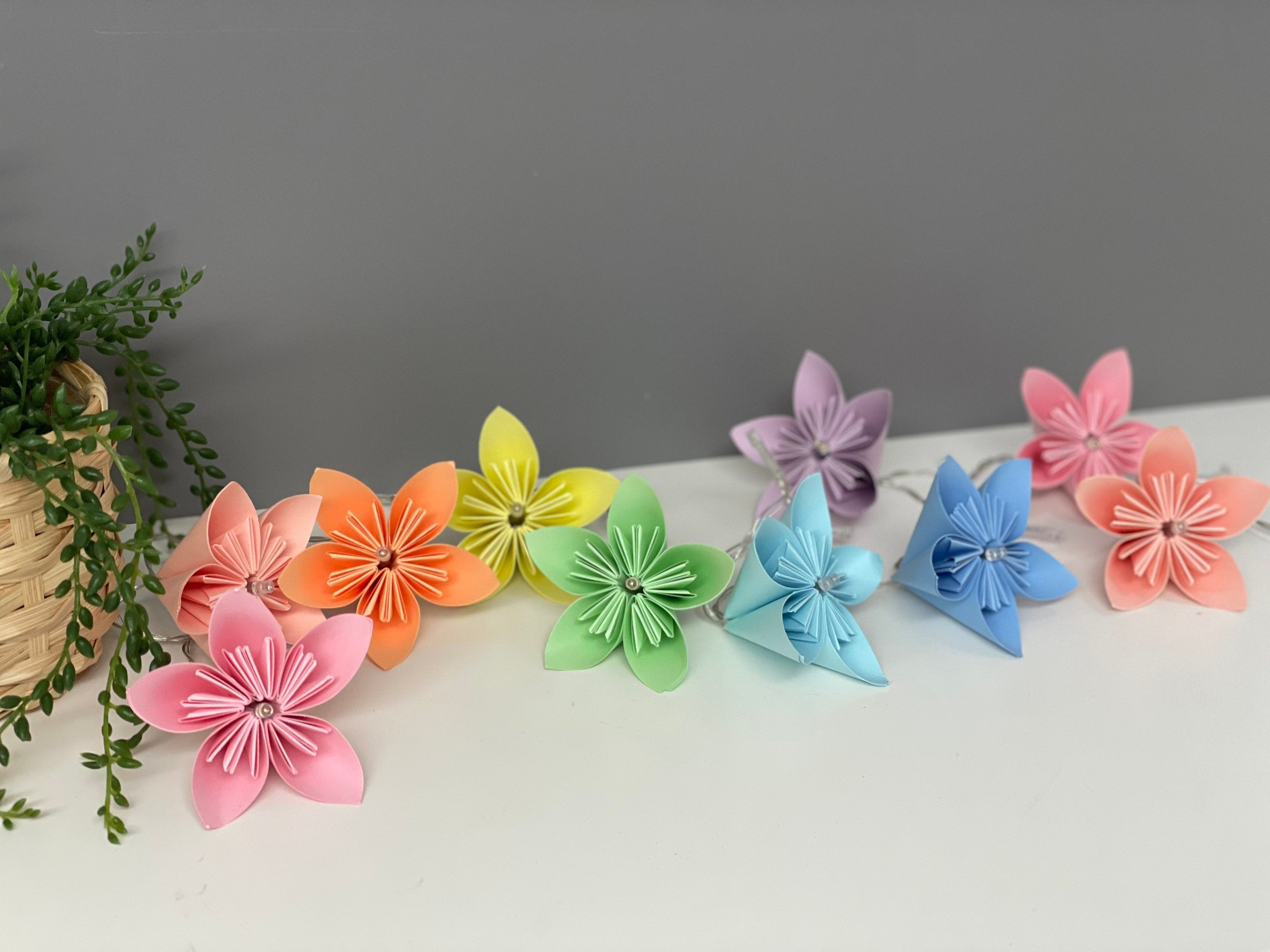 Pastel paper flower fairy lights, wedding decor, table decor, nursery decor
