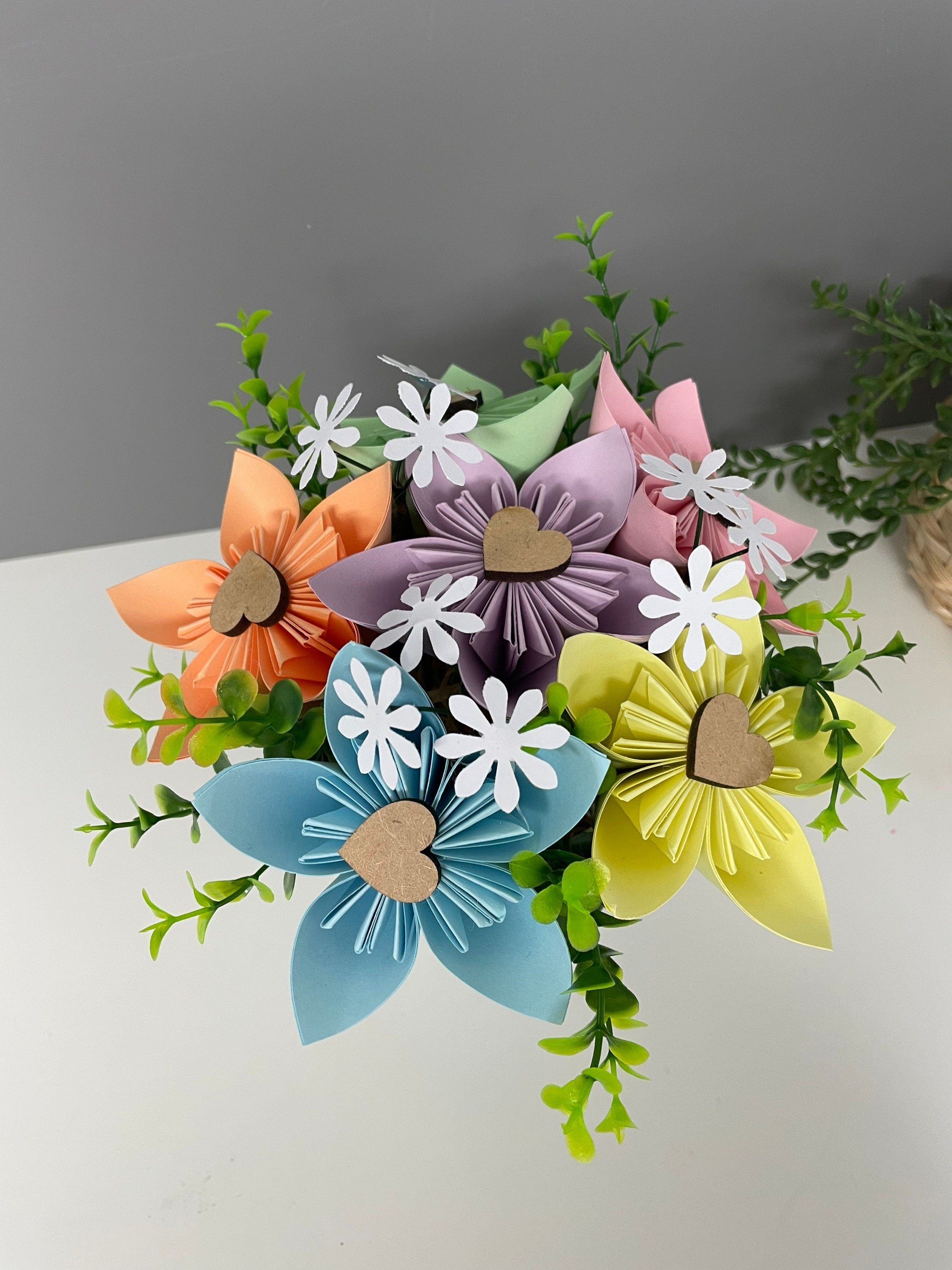 Paper flower pot, pastel paper flowers, Mother’s Day, table decorations, valentines.