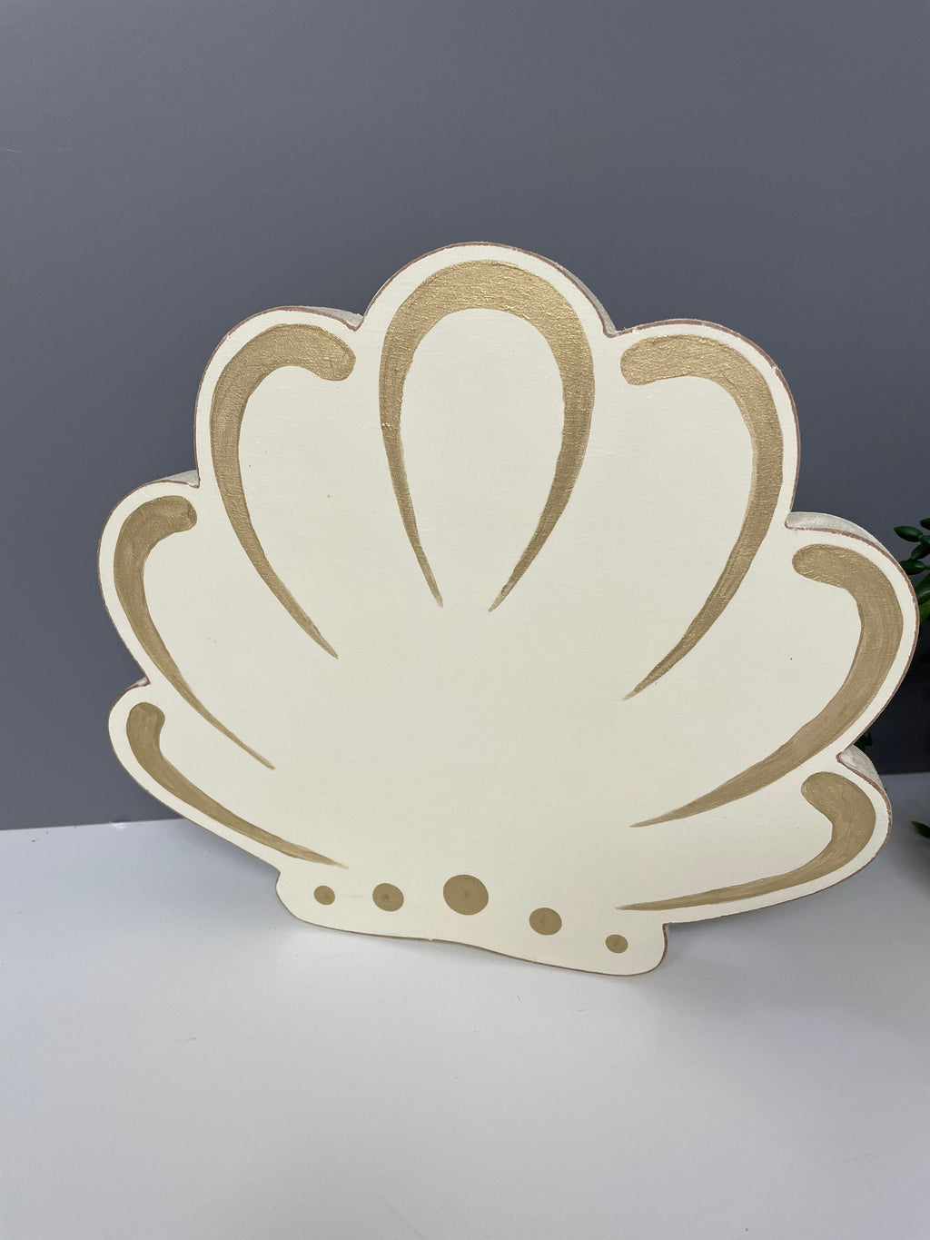 Wooden scallop shell, nautical decor, seaside, under the sea, tiered tray decor.