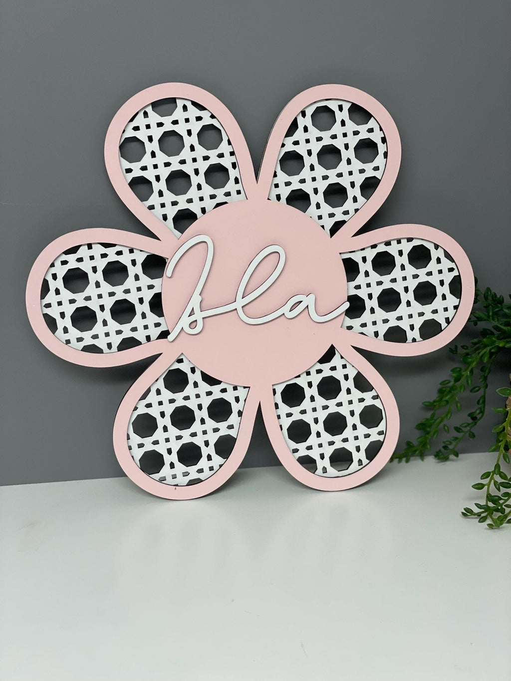 Rattan style wall flower - personalised wall decor - name flower - nursery decor - childrens door sign - flower name plaque