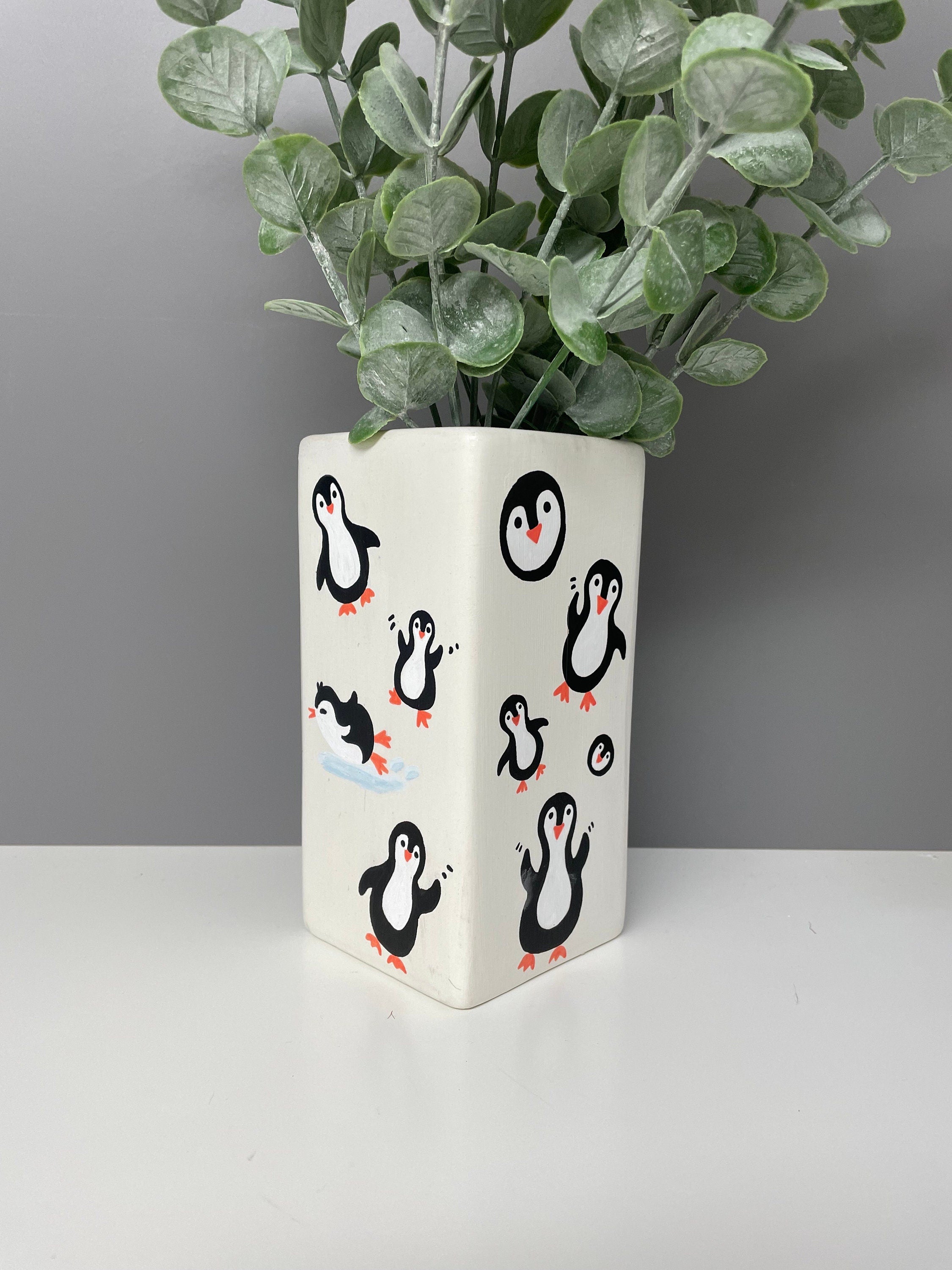 Hand painted penguin theme ceramic vase