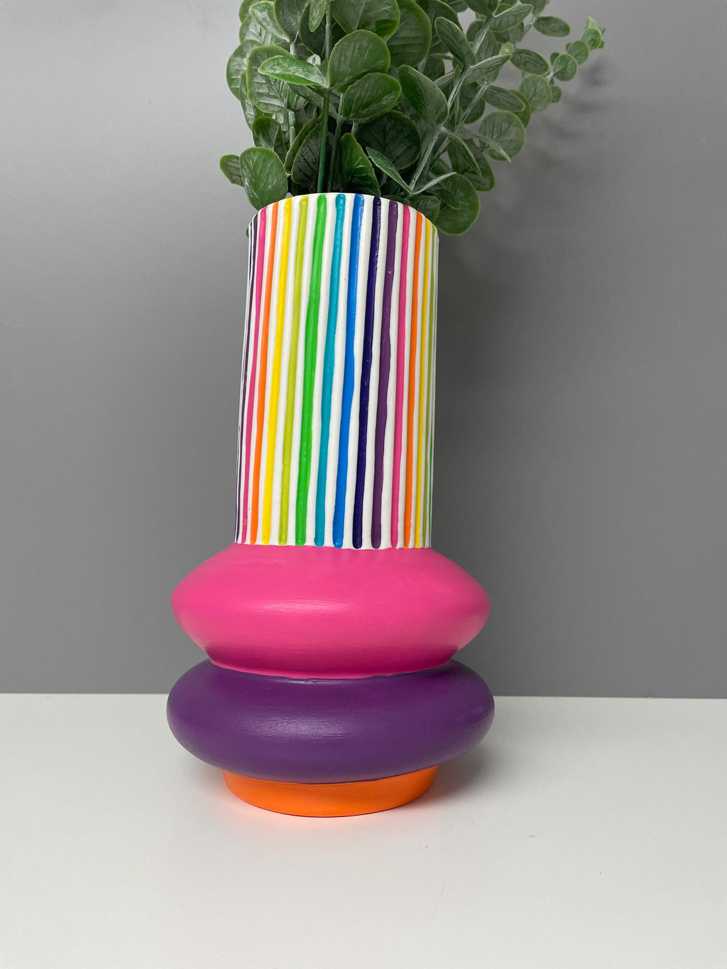 Handpainted Ceramic Vase: Rainbow Stripe Flower Vase
