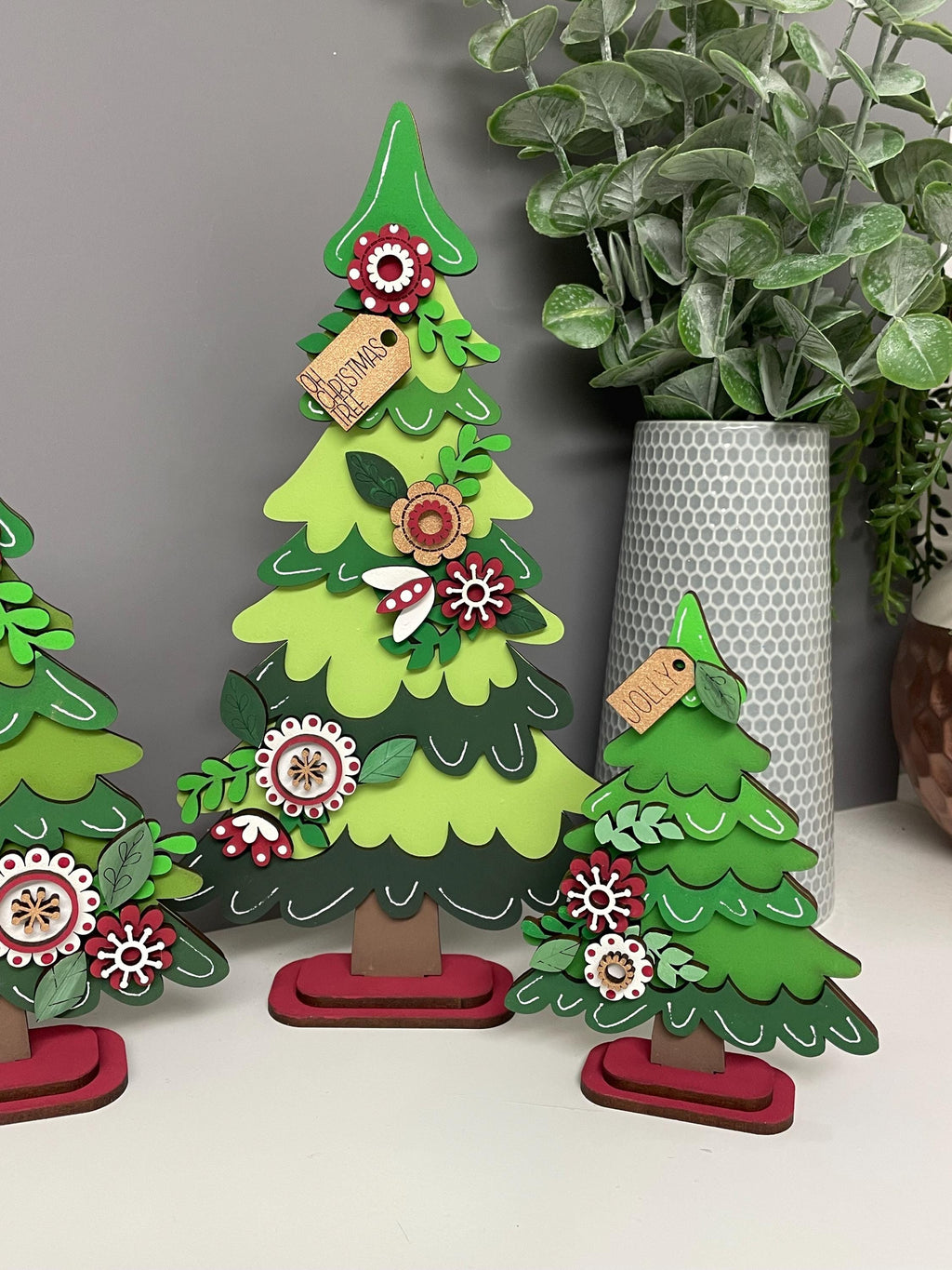 Wooden Christmas Tree decoration, hand painted Christmas tree, Fireplace Decor