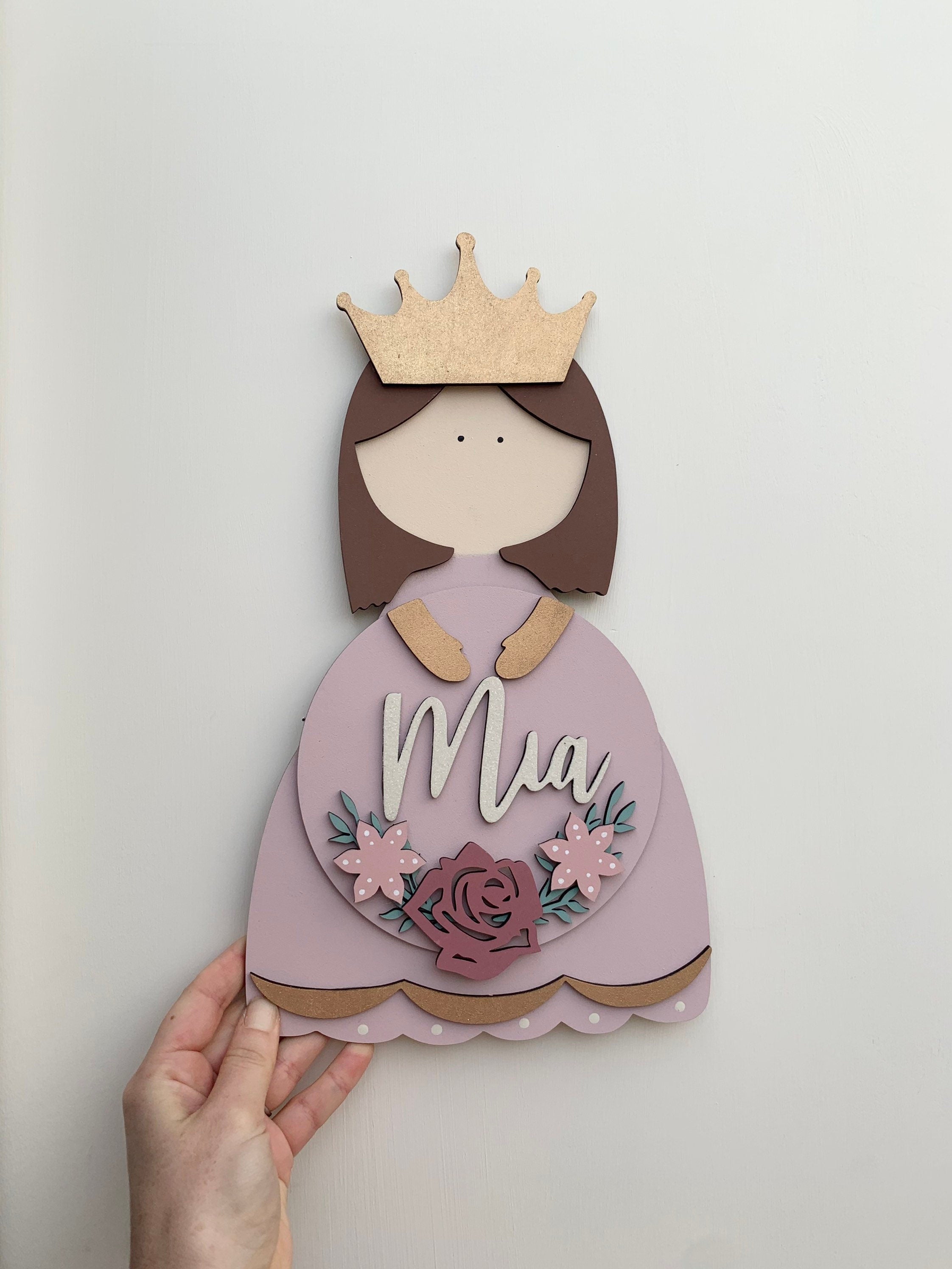 Princess Name Plaque - bedroom door sign - children’s name sign - personalised name plaque - princess wooden sign.
