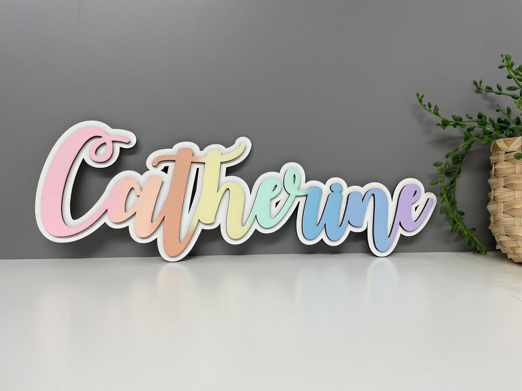 Layered personalised wooden name sign, bedroom door sign, nursery decor.