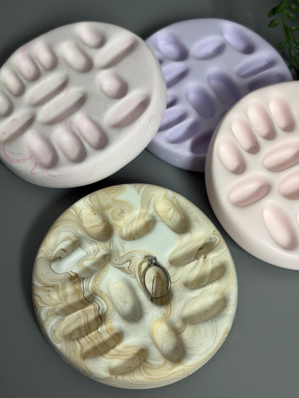 Handmade Jesmonite ring holder, jewellery tray.