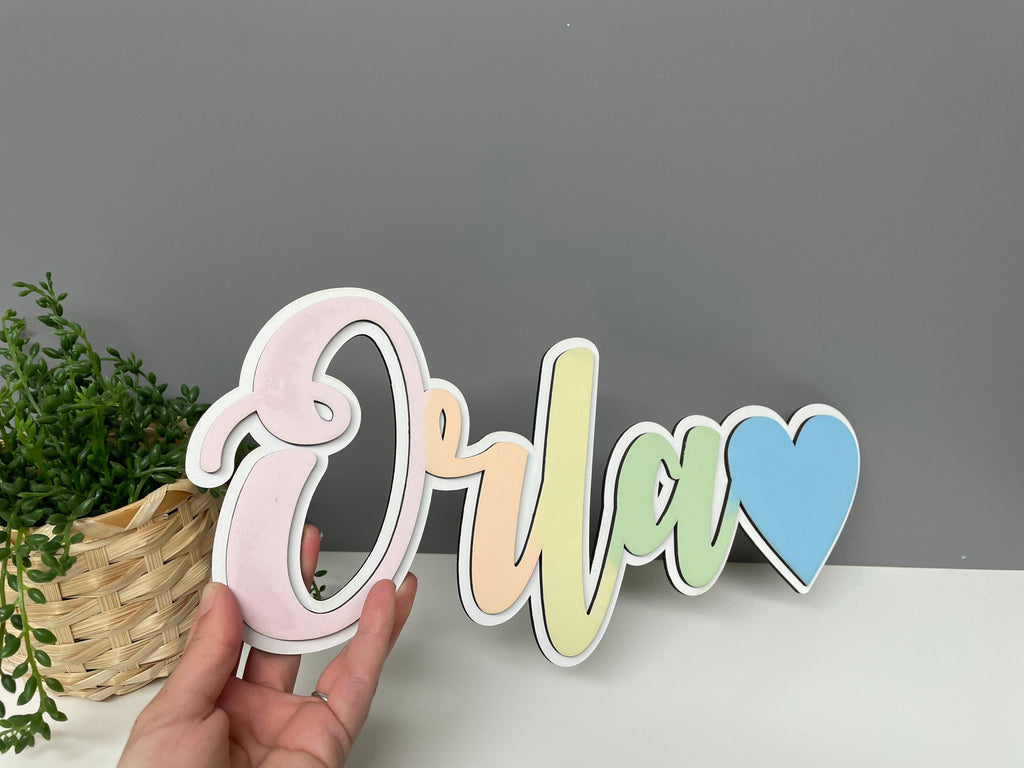 Layered personalised wooden name sign, bedroom door sign, nursery decor.
