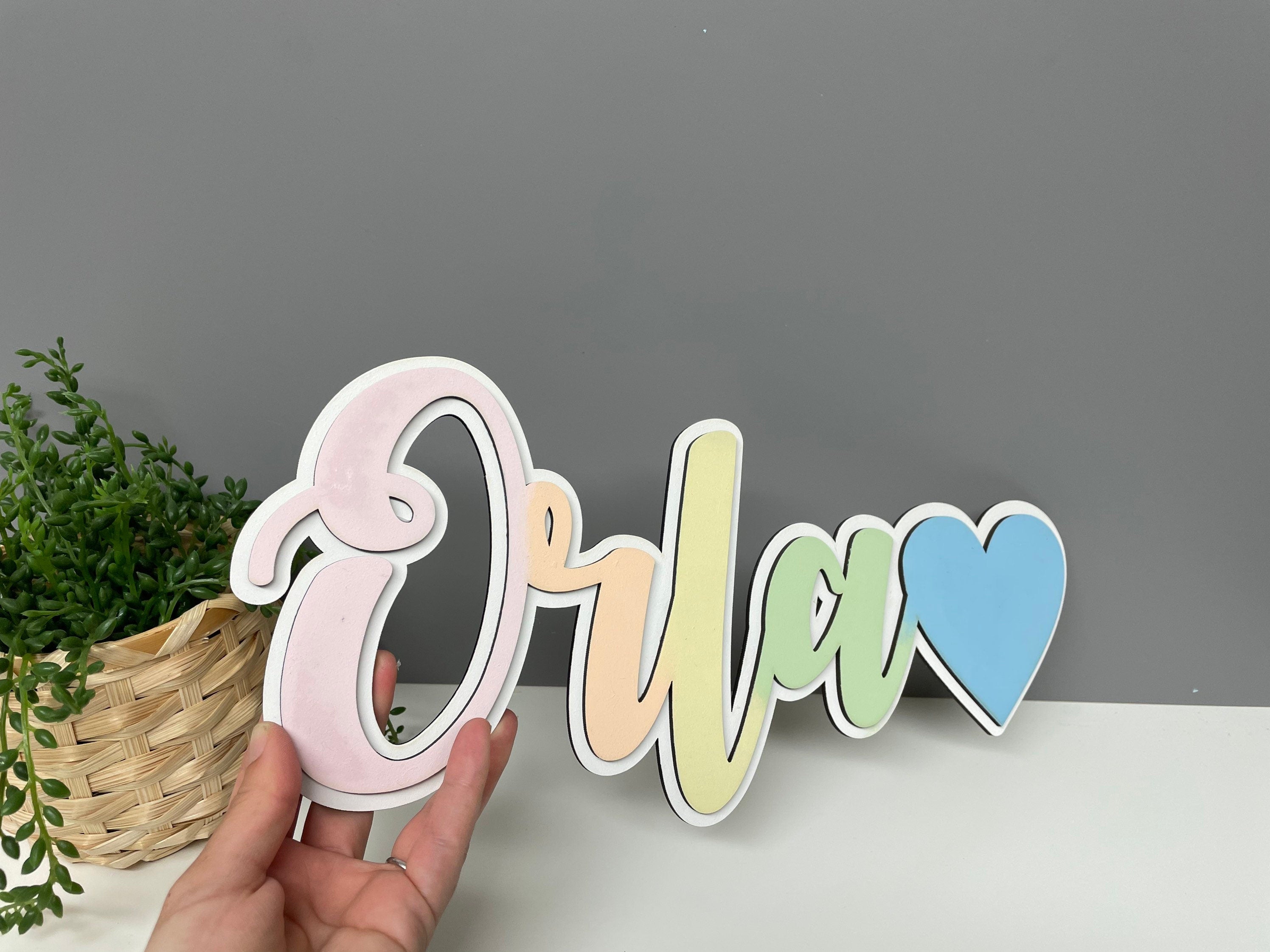 Layered personalised wooden name sign, bedroom door sign, nursery decor.