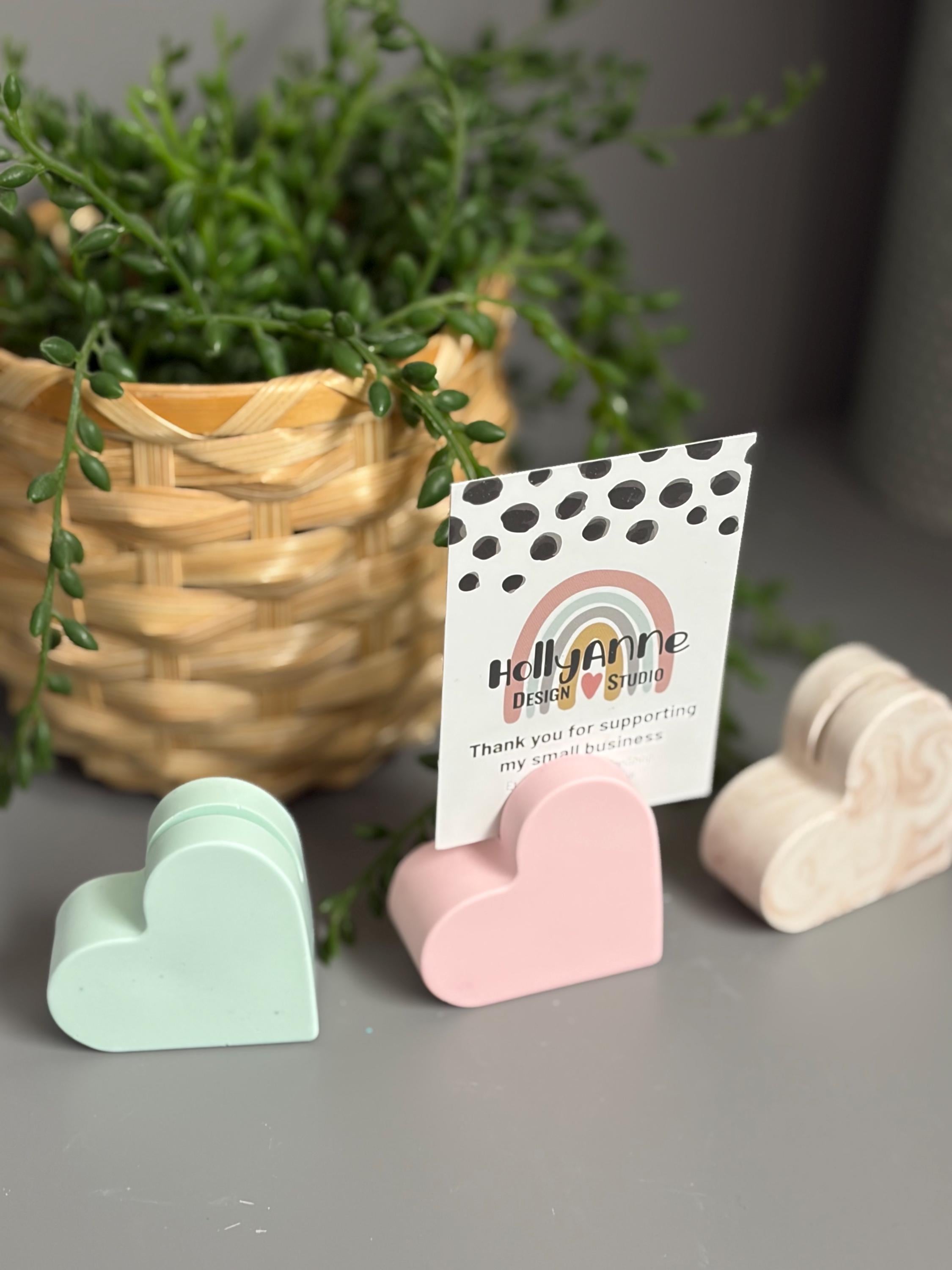 Handmade Jesmonite Heart Photo Holder, Place Card Setting