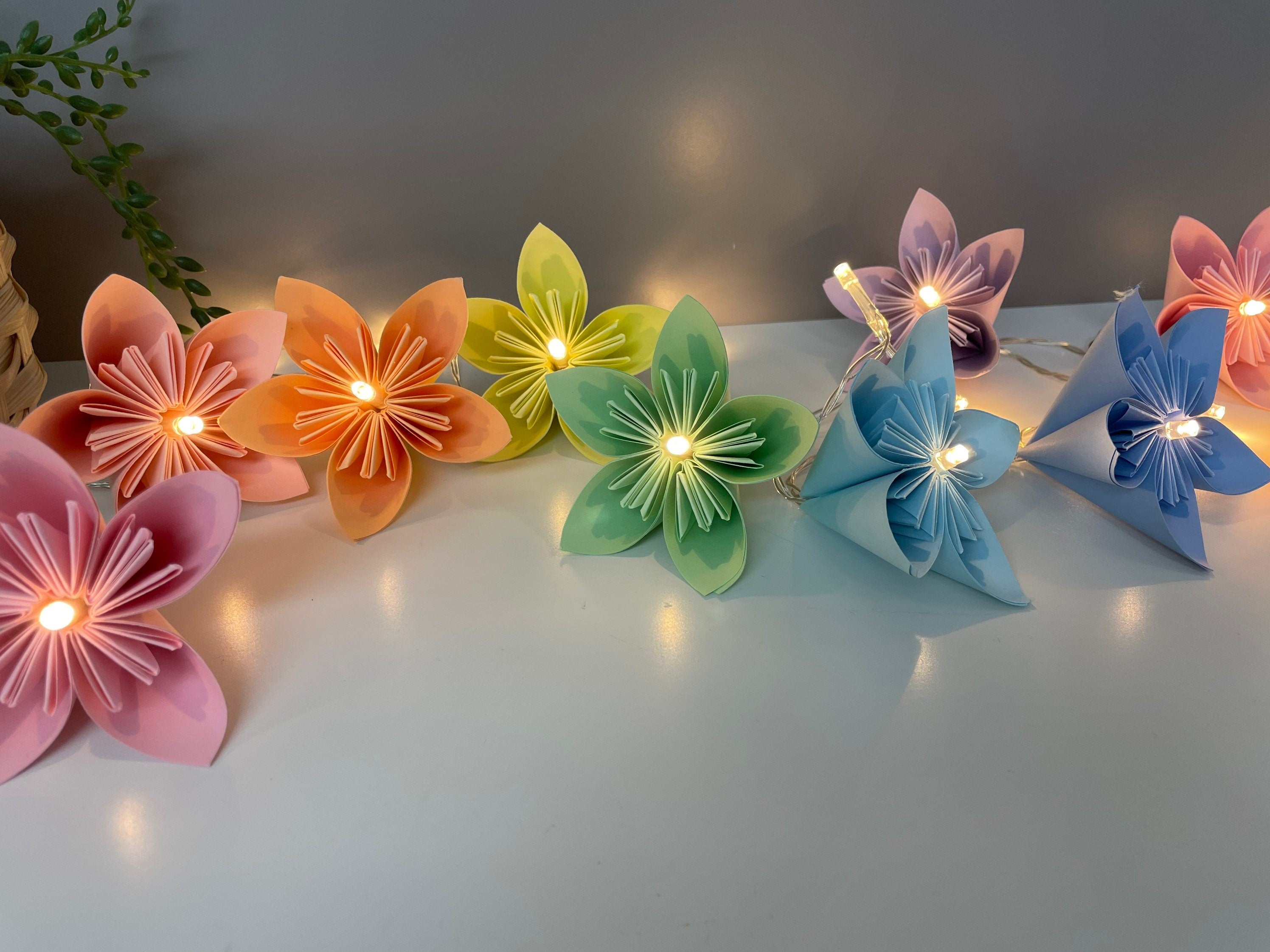 Pastel paper flower fairy lights, wedding decor, table decor, nursery decor