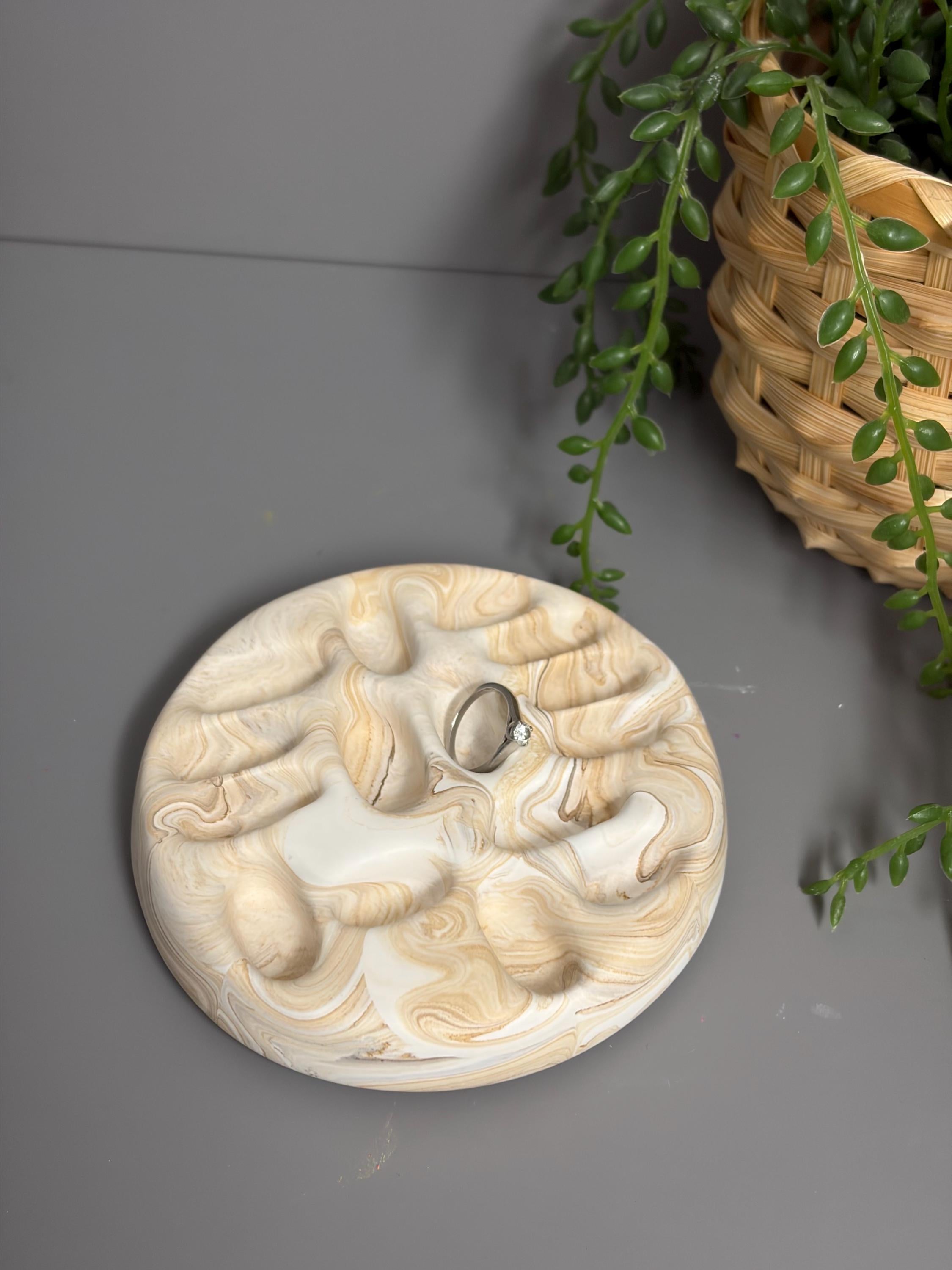 Handmade Jesmonite ring holder, jewellery tray.