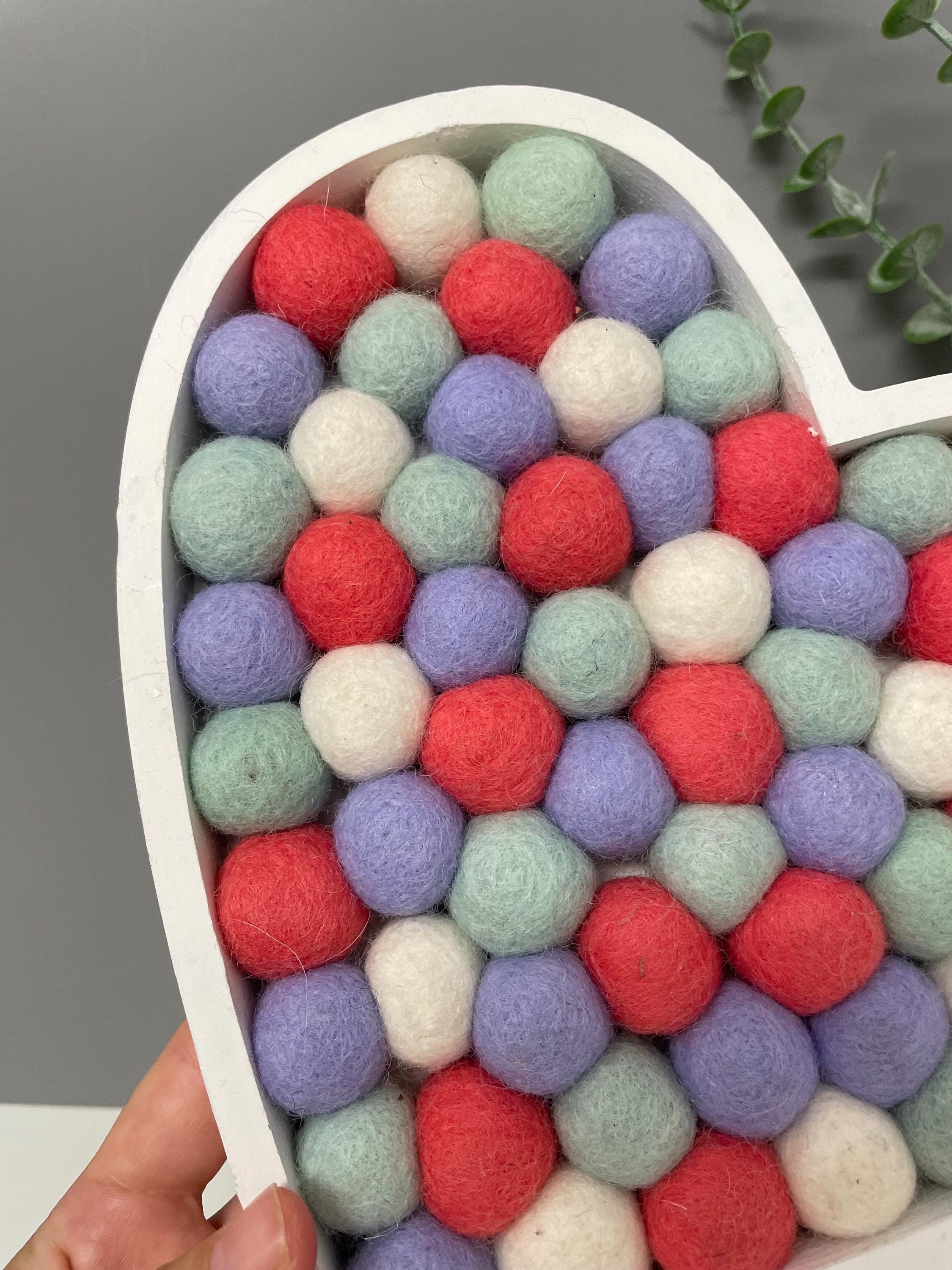 Wool felt Pom Pom heart, fillable heart, wooden heart, nursery decor, Pom Pom decor, rainbow pom Poms