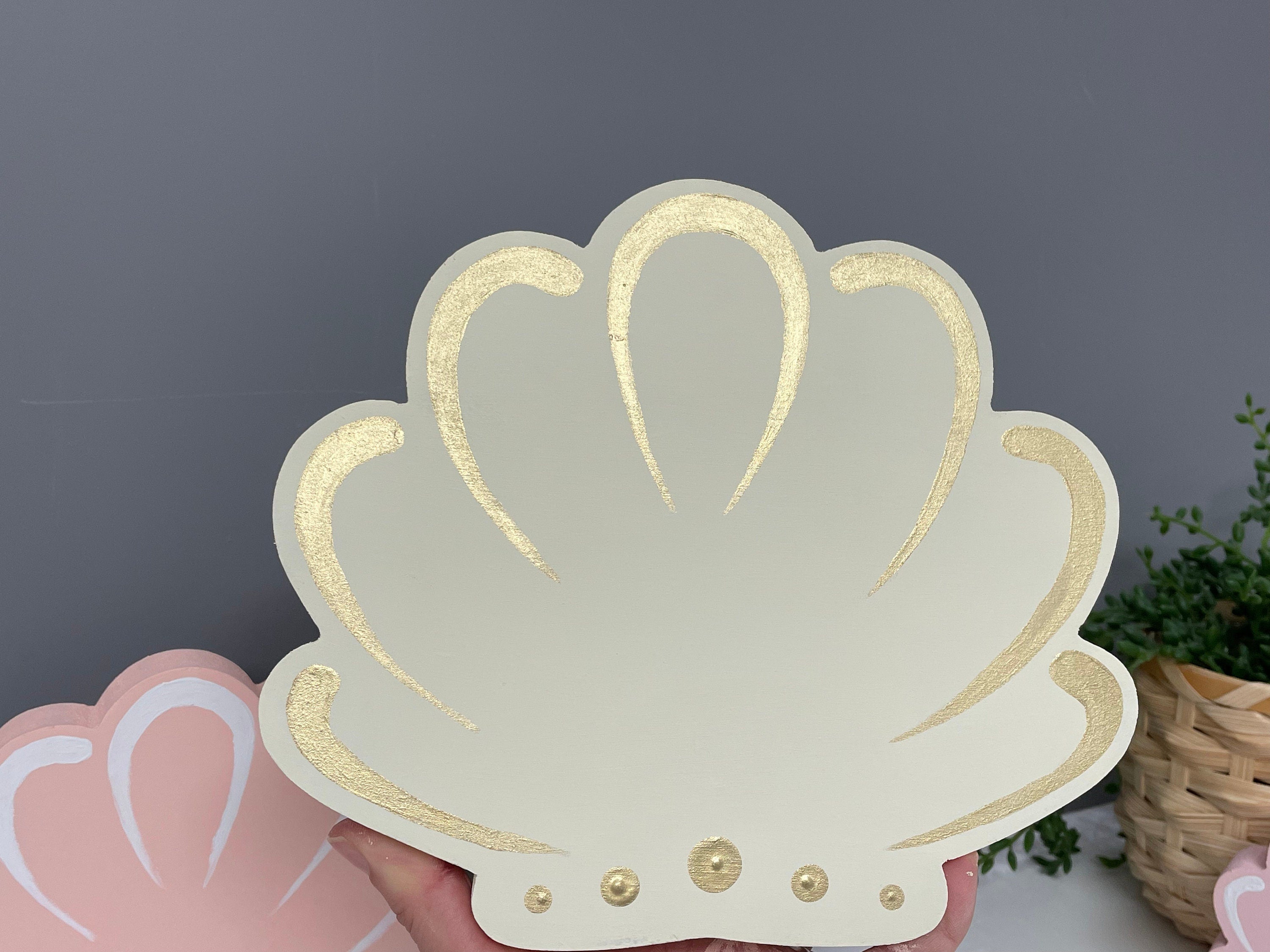 Wooden scallop shell, nautical decor, seaside, under the sea, tiered tray decor.
