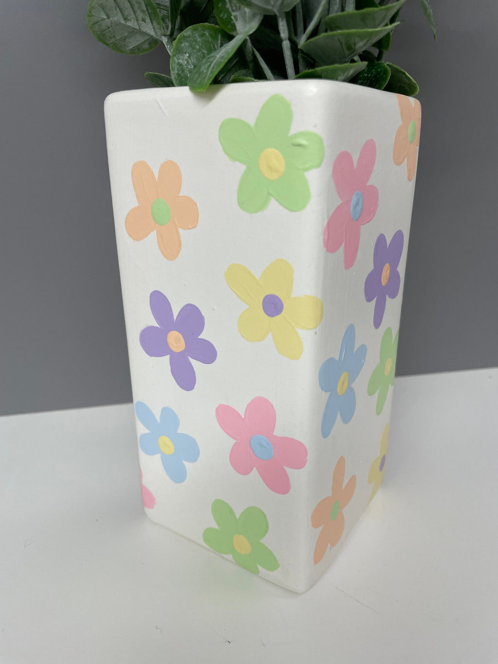 Hand painted pastel flowers ceramic vase