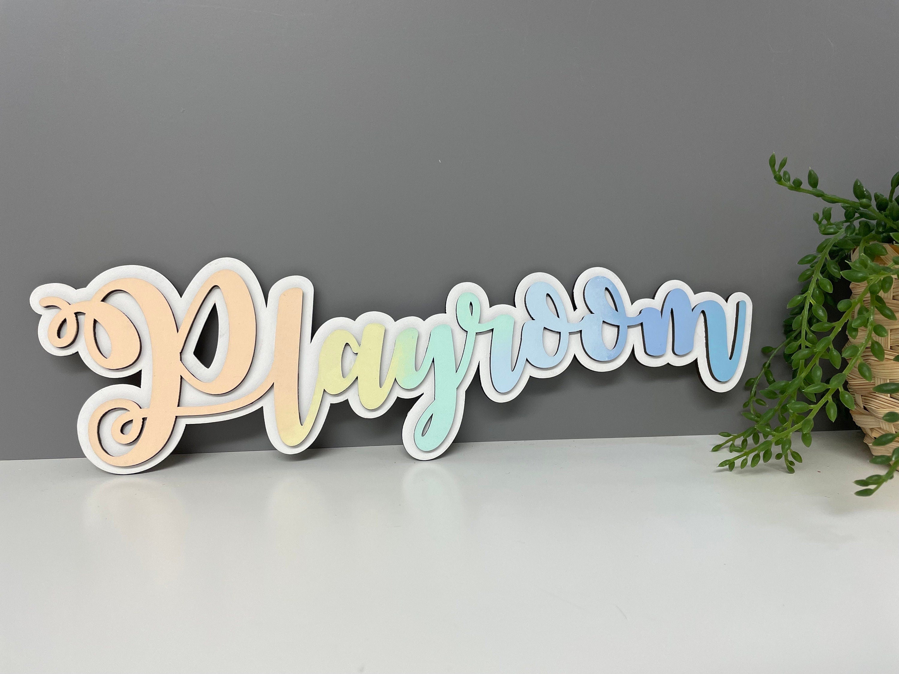 Layered personalised wooden name sign, bedroom door sign, nursery decor.
