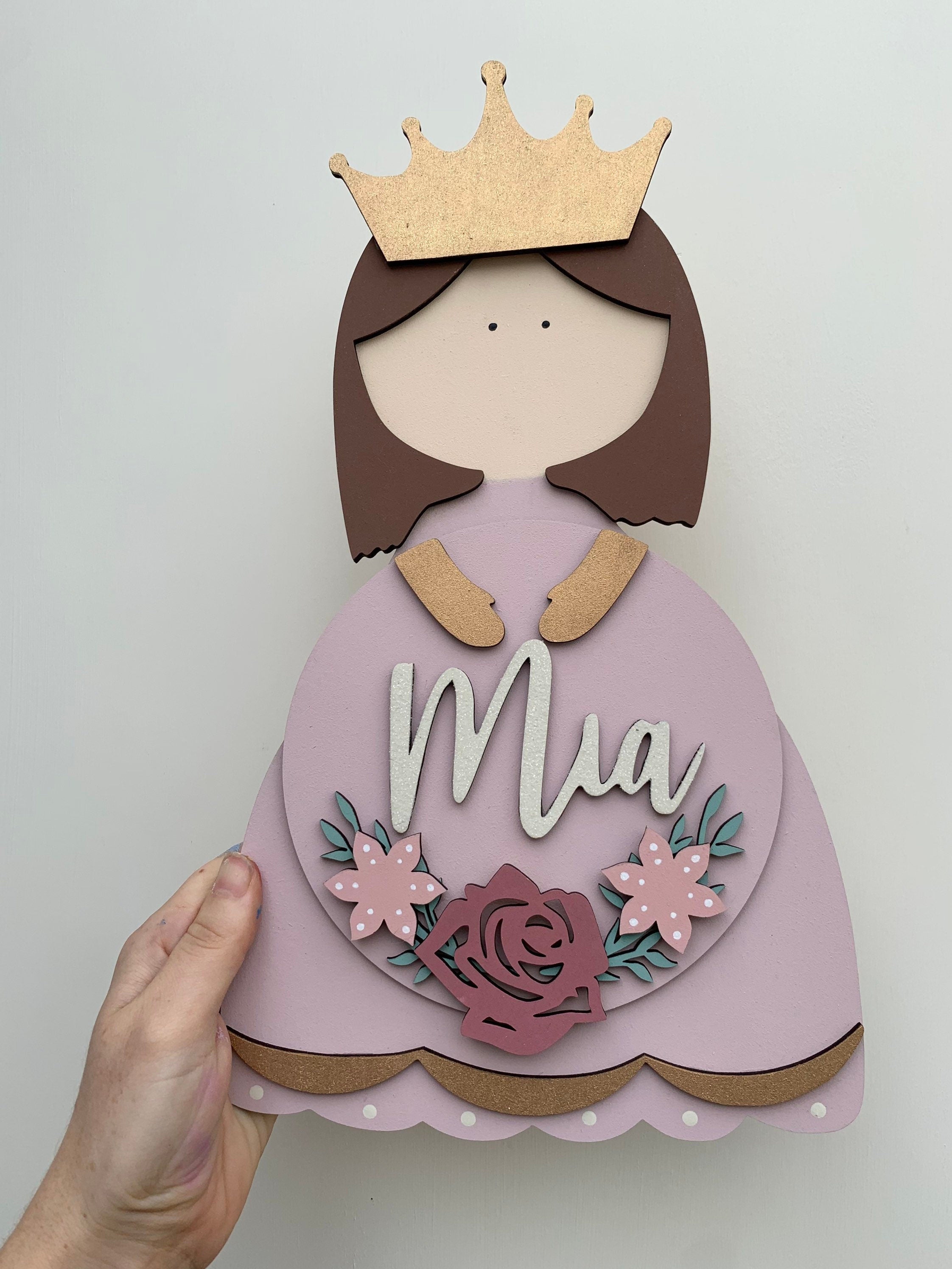 Princess Name Plaque - bedroom door sign - children’s name sign - personalised name plaque - princess wooden sign.
