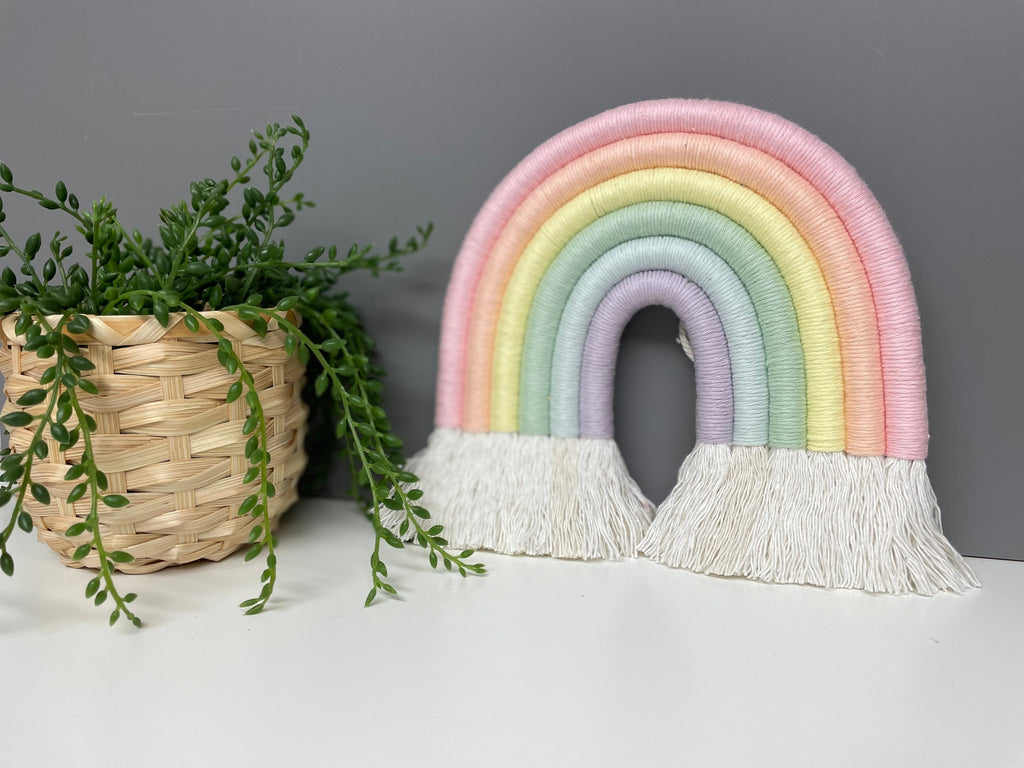 Rainbow wall hanging- pastel rainbow - fibre art - nursery decor- playroom - new baby - baby shower - macrame rainbow
