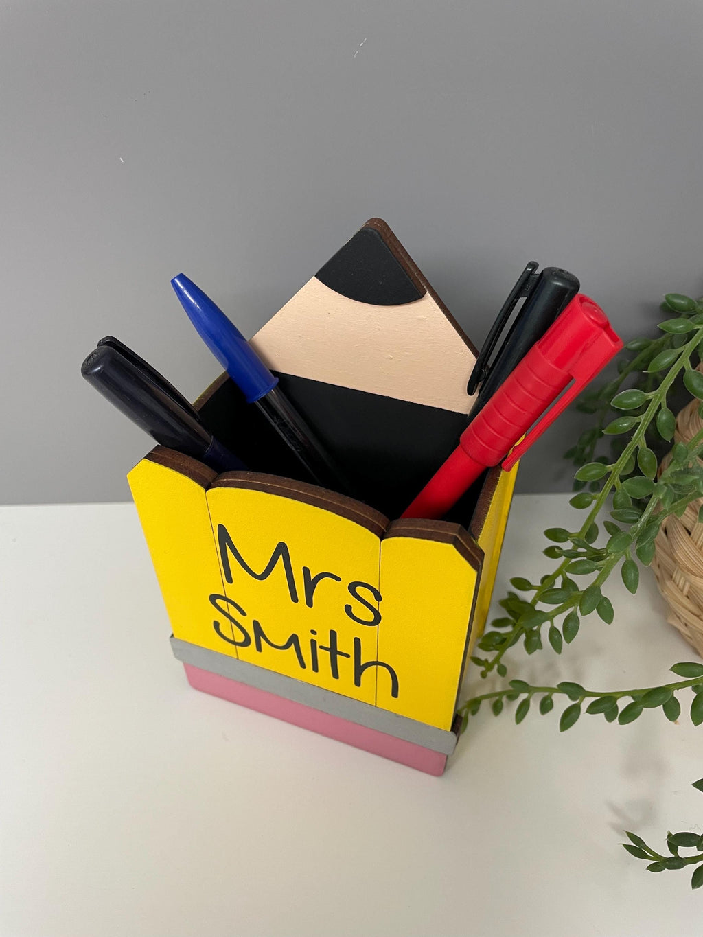 Personalized Teacher Pen Pot, Wooden Pencil Desk Organizer