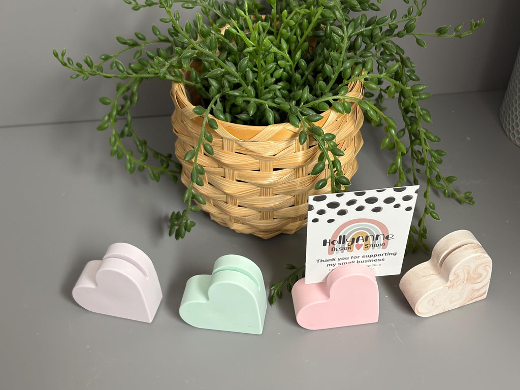 Handmade Jesmonite Heart Photo Holder, Place Card Setting