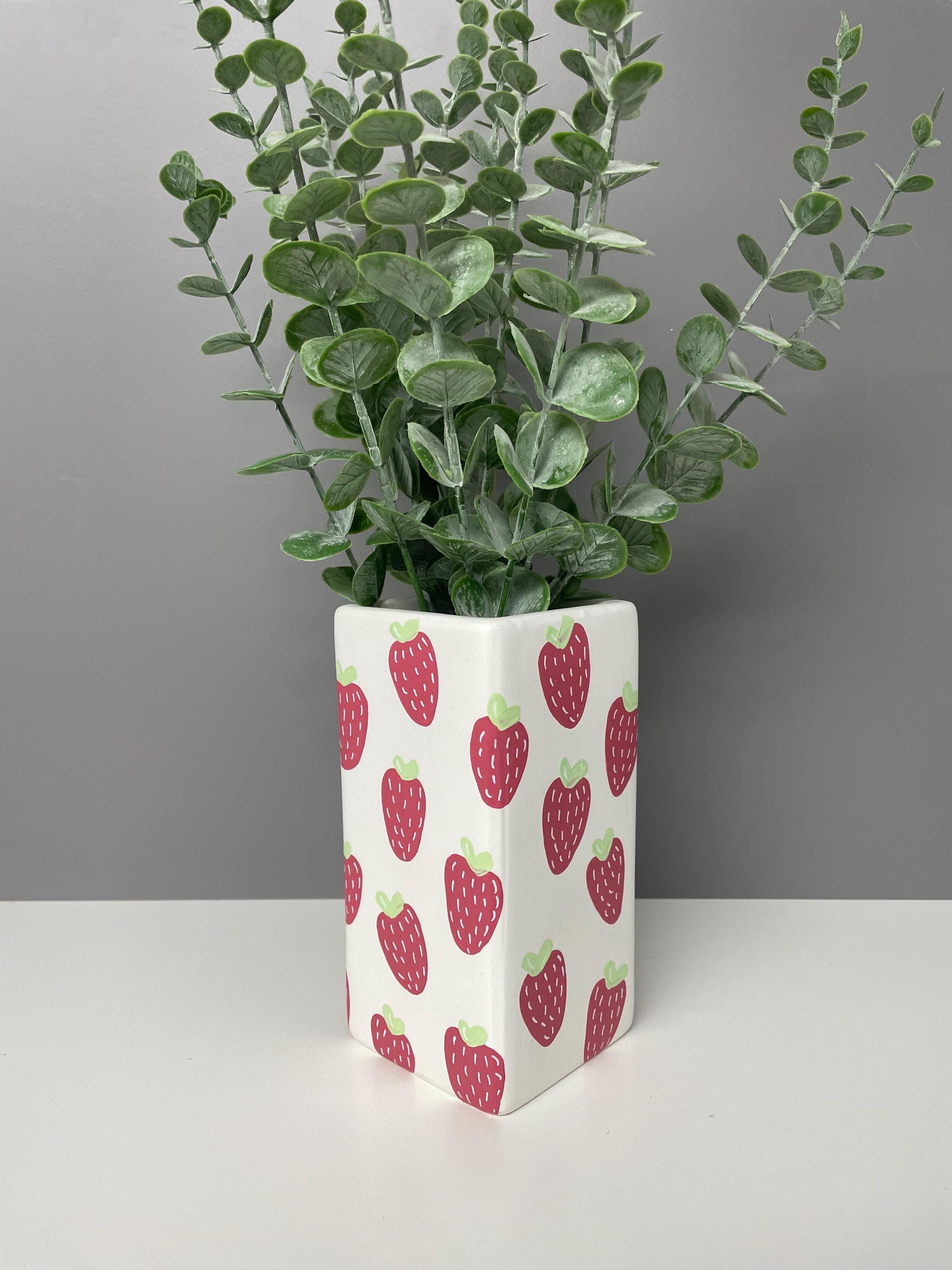 Hand painted strawberry ceramic vase