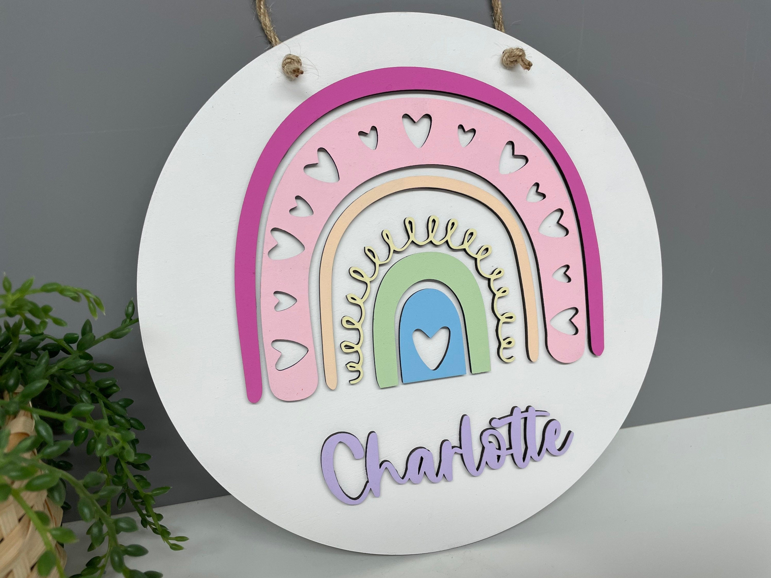 Circular rainbow name wall plaque - name sign - nursery decor - childrens name sign - personalised rainbow sign.