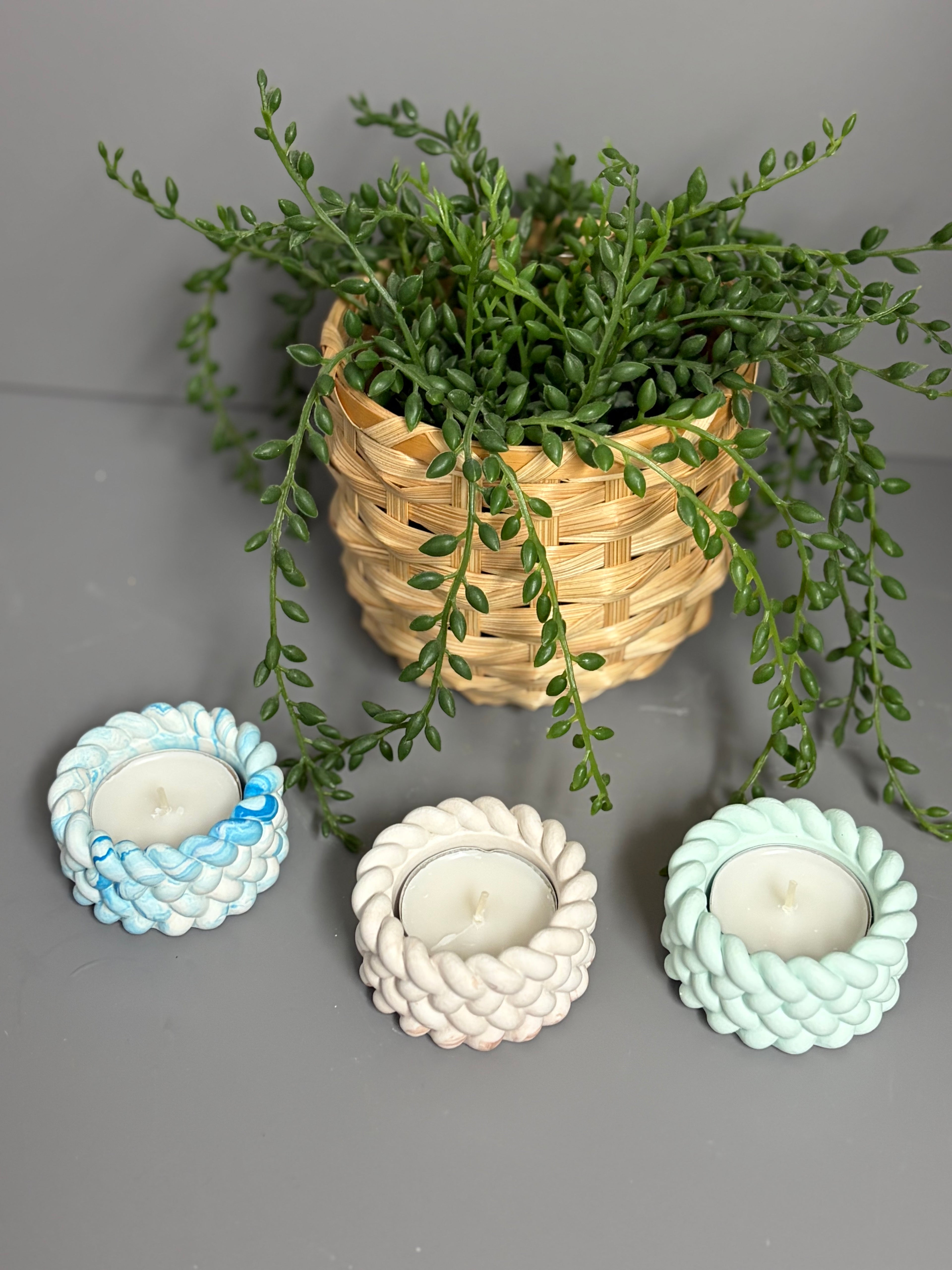 Jesmonite eco resin rope tea light holders