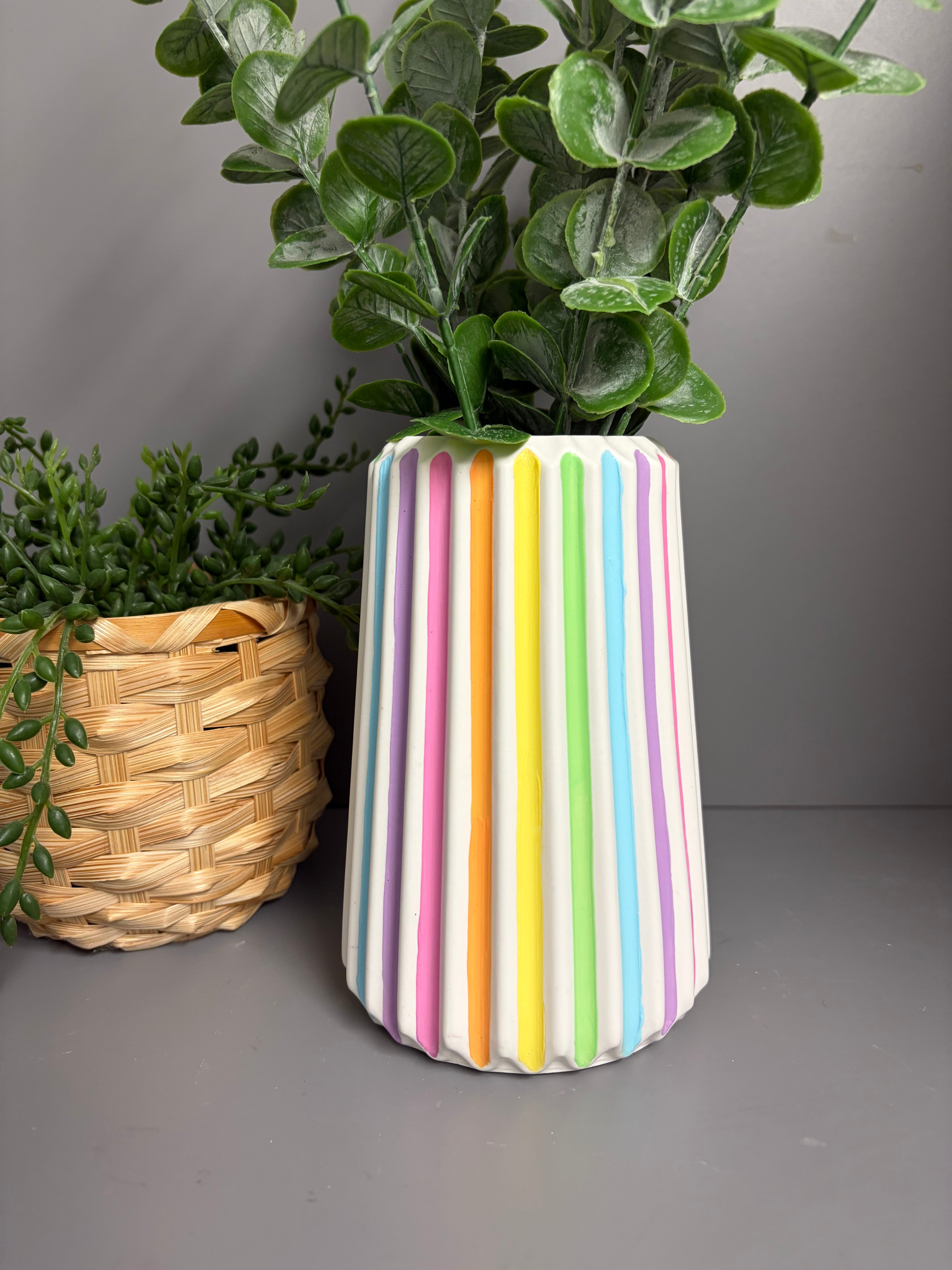 Handmade Jesmonite eco resin pastel stripe vase