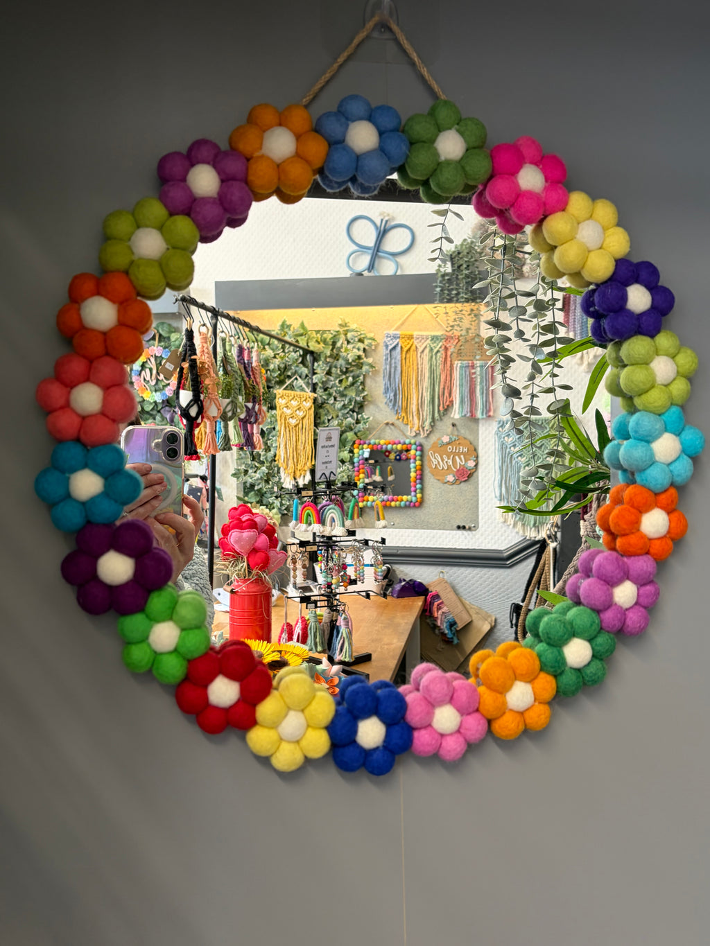 Pom Pom flower wall mirror