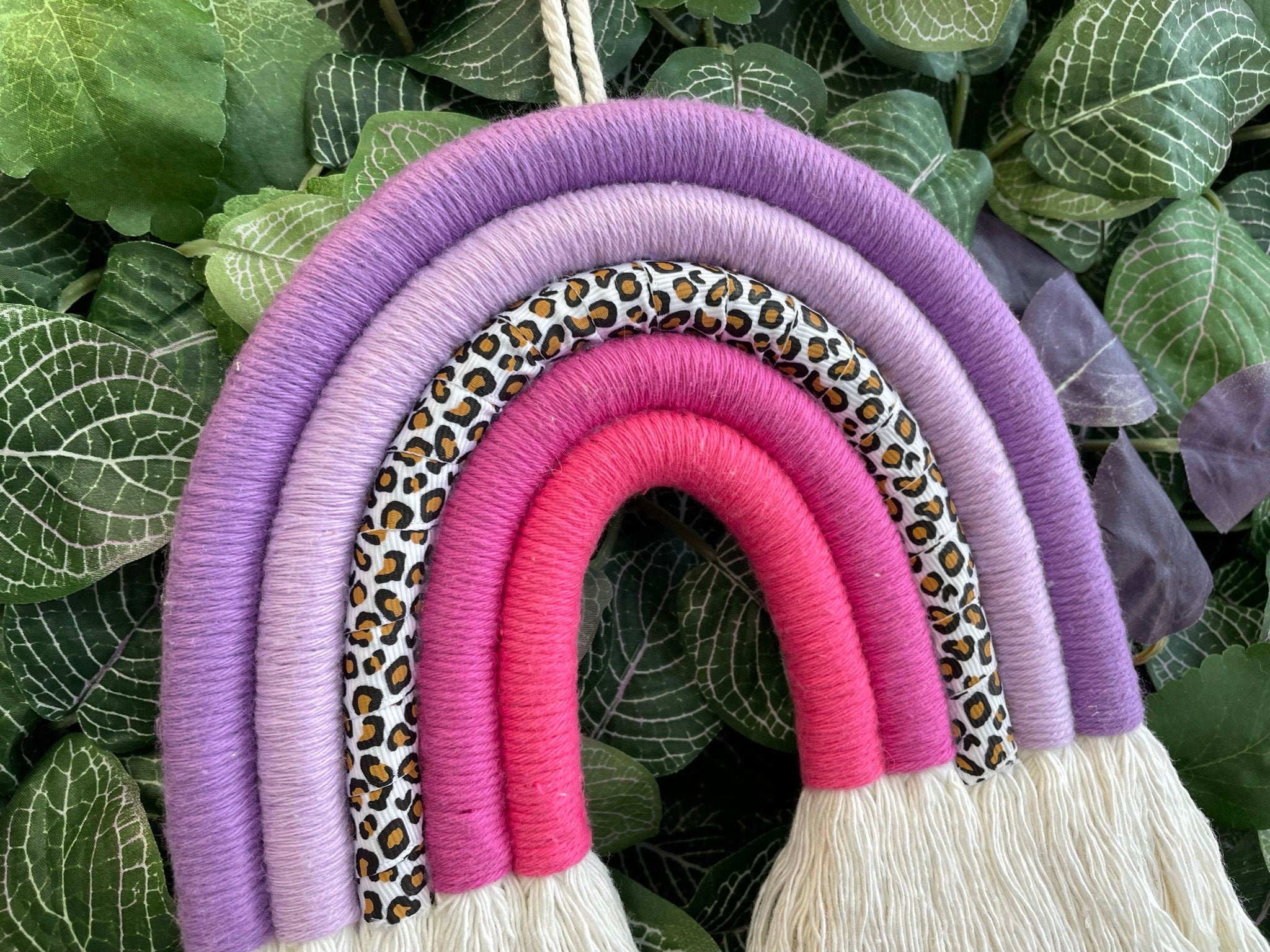 Macrame rainbow - fibre art - rainbow wall hanging - leopard print