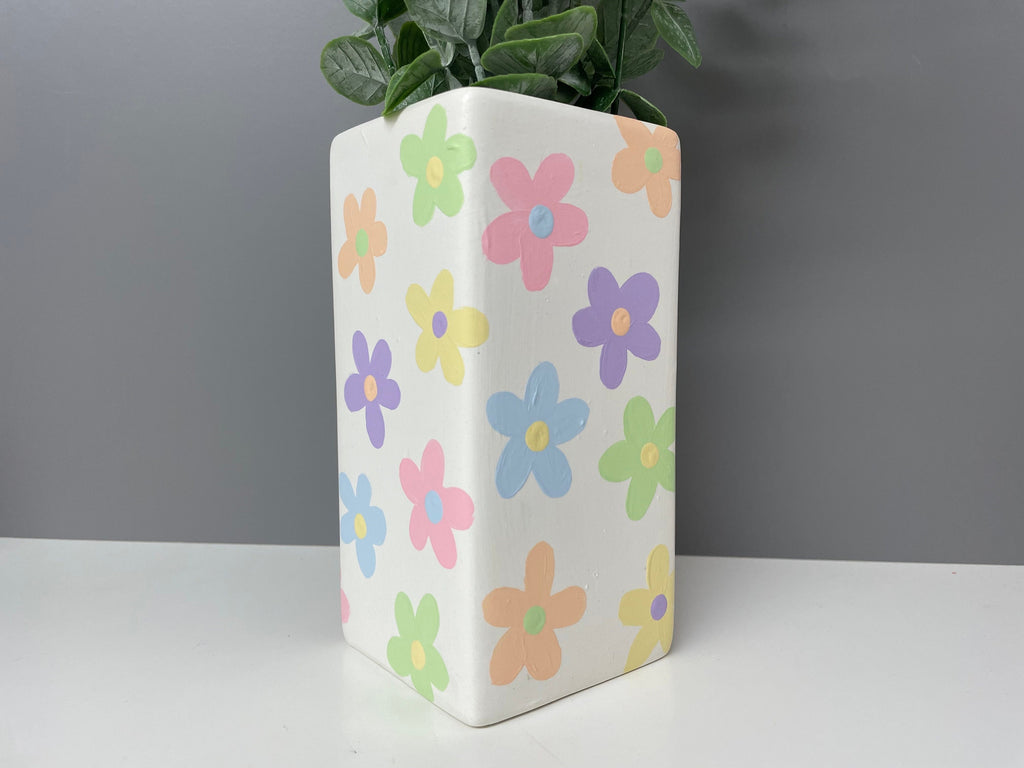 Hand painted pastel flowers ceramic vase