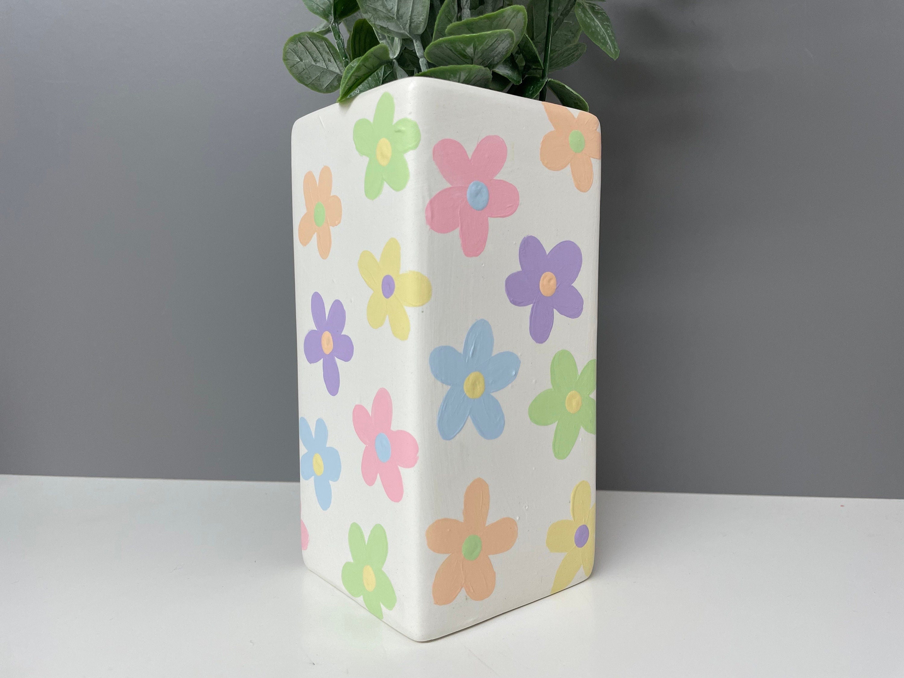 Hand painted pastel flowers ceramic vase