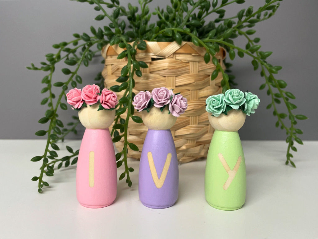 Personalised wooden peg dolls - nursery decor - playoom