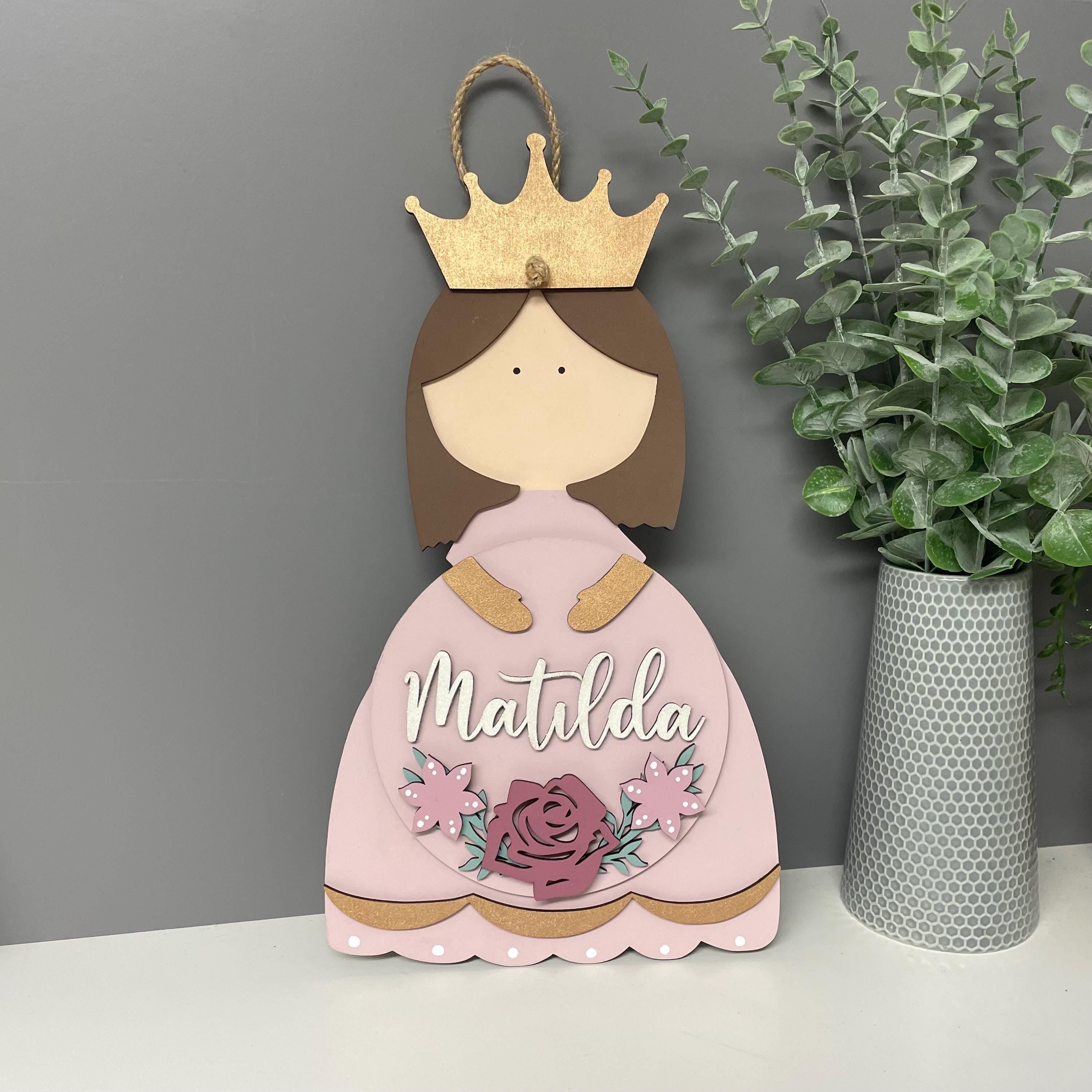 Princess Name Plaque - bedroom door sign - children’s name sign - personalised name plaque - princess wooden sign.