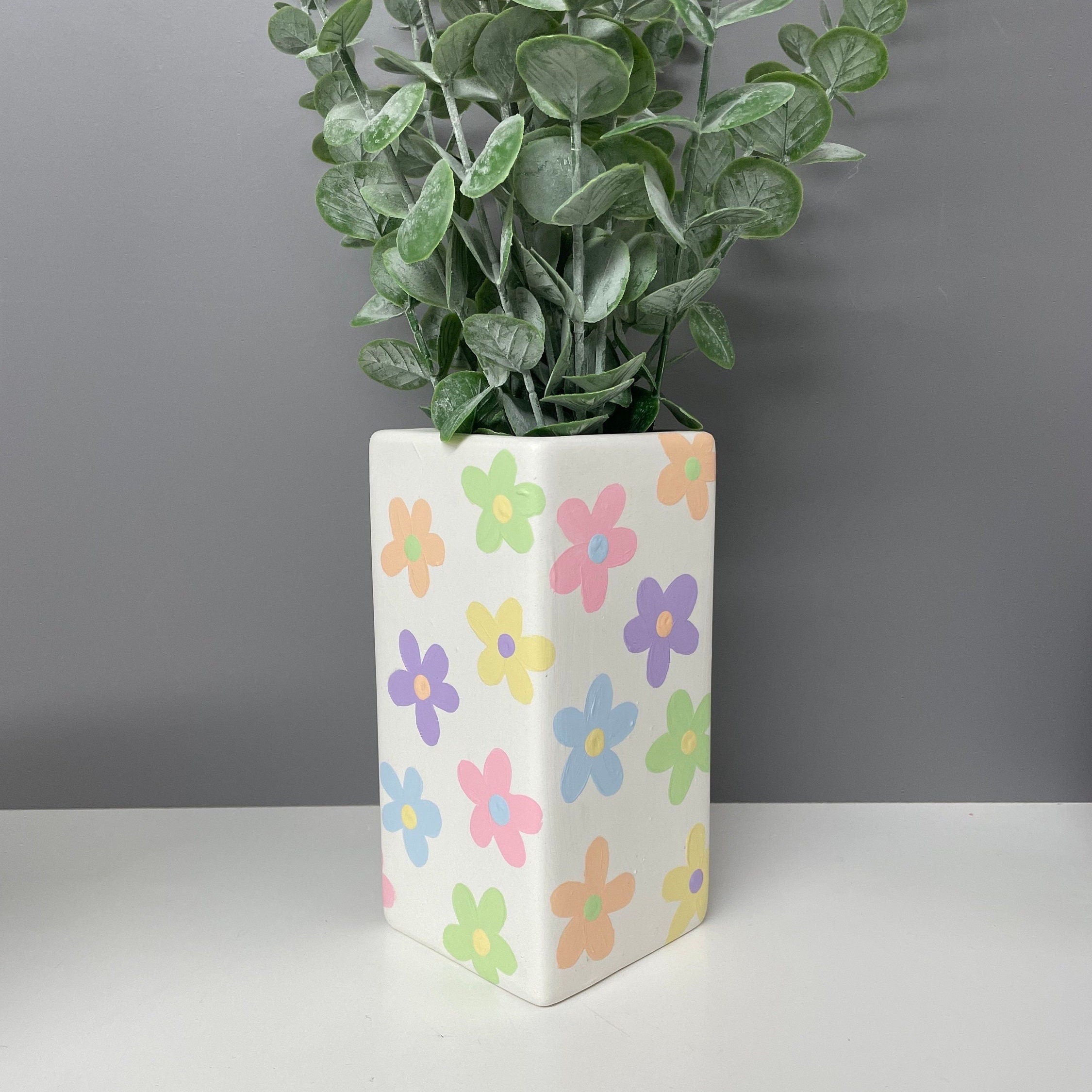 Hand painted pastel flowers ceramic vase