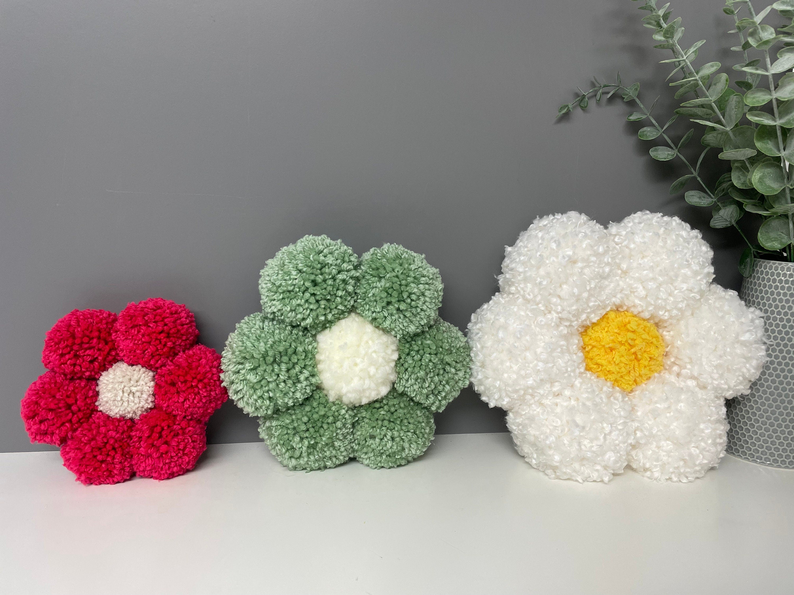 Pom Pom flower, daisy, flower wall hanging, nursery decor, playroom