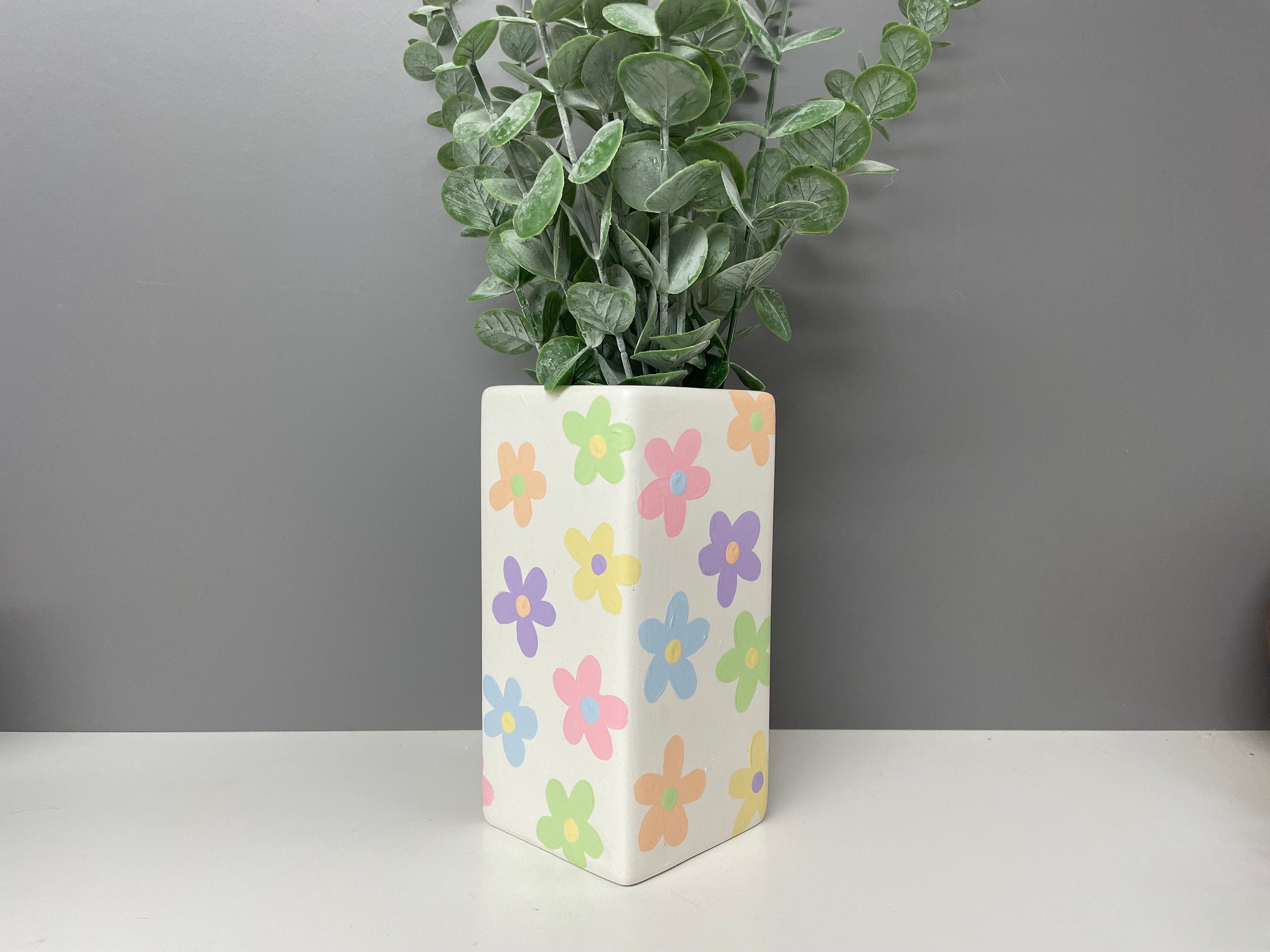 Hand painted pastel flowers ceramic vase