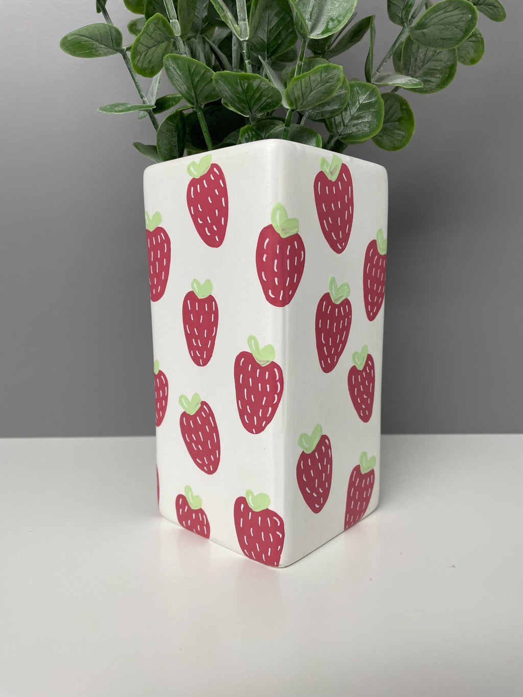 Hand painted strawberry ceramic vase