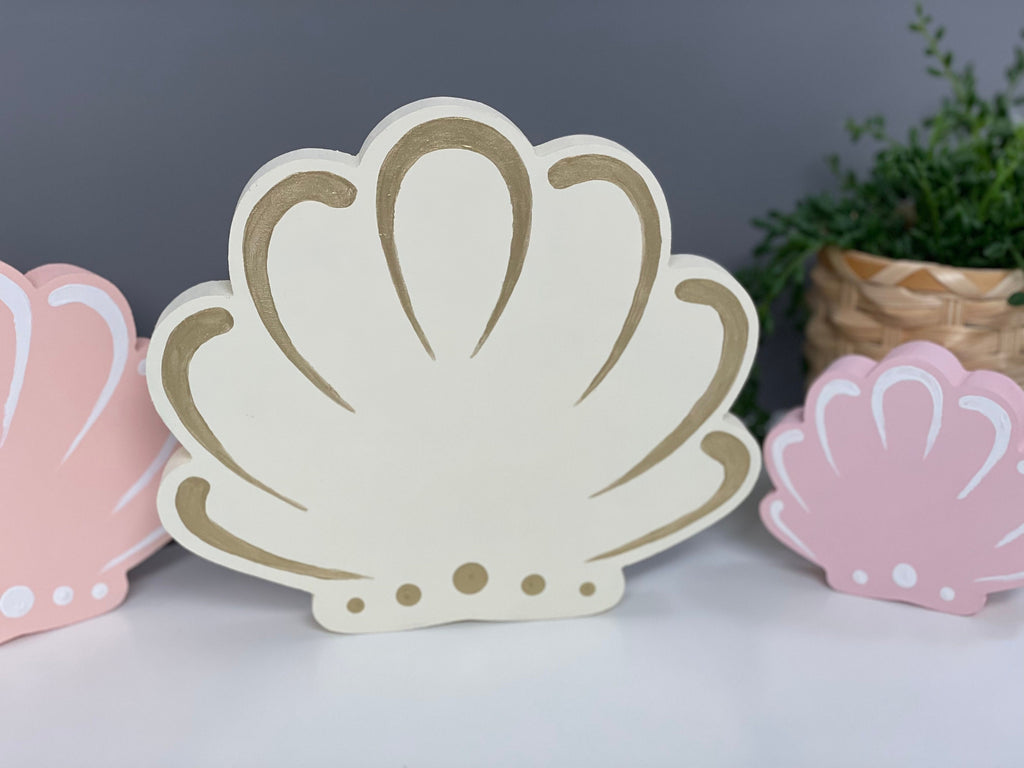 Wooden scallop shell, nautical decor, seaside, under the sea, tiered tray decor.