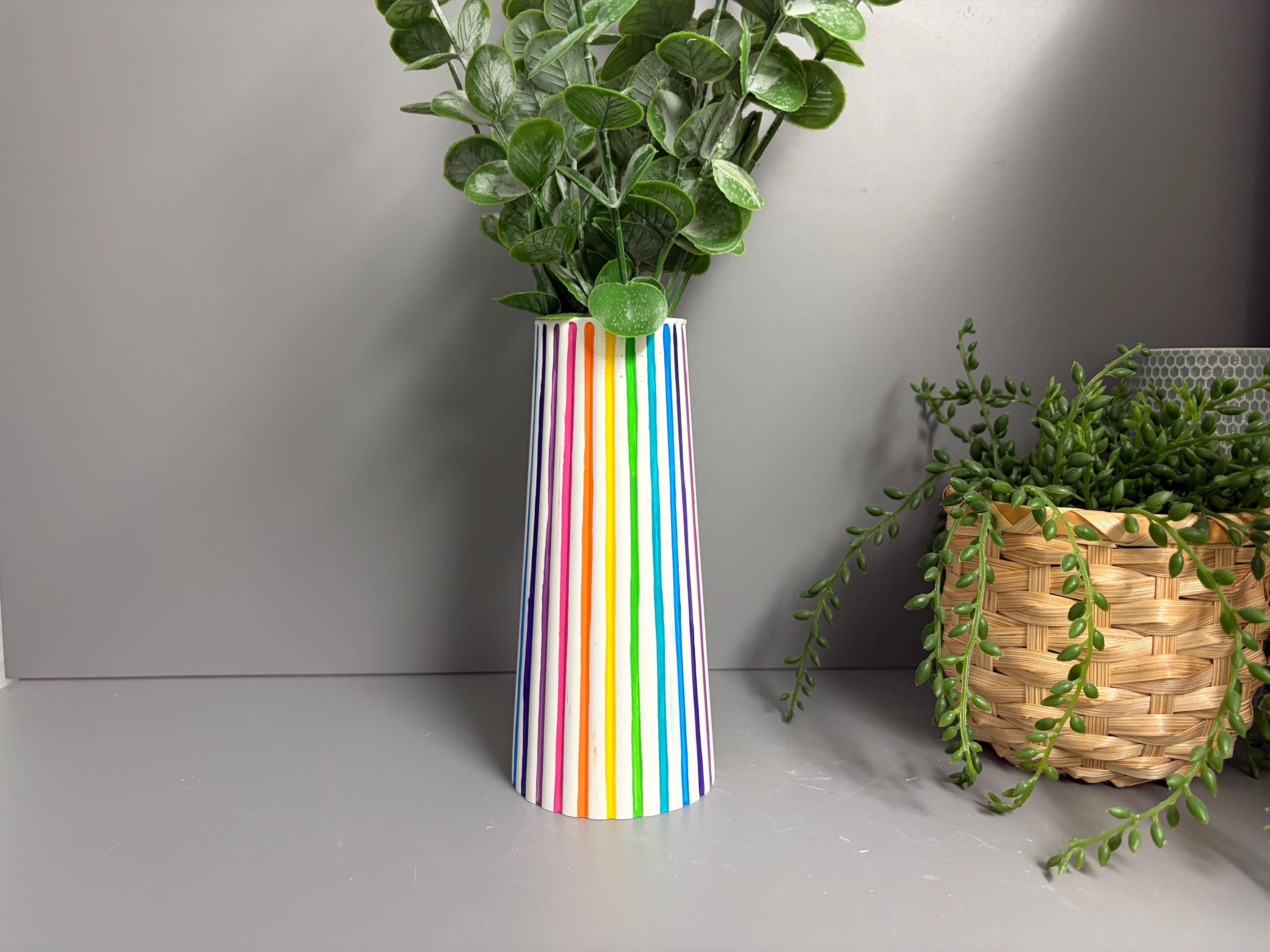 Jesmonite eco resin rainbow stripe vase.