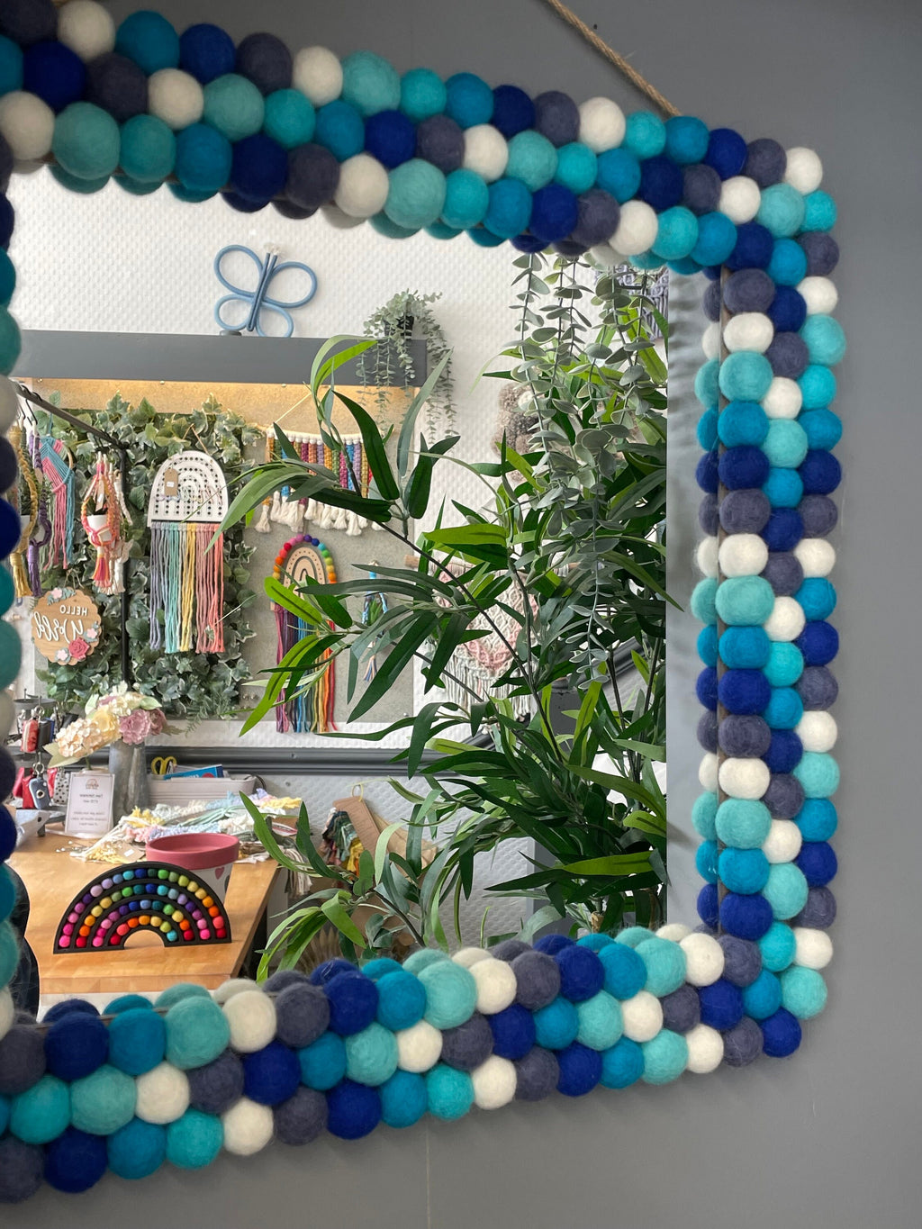 Square Pom Pom wall hanging mirror